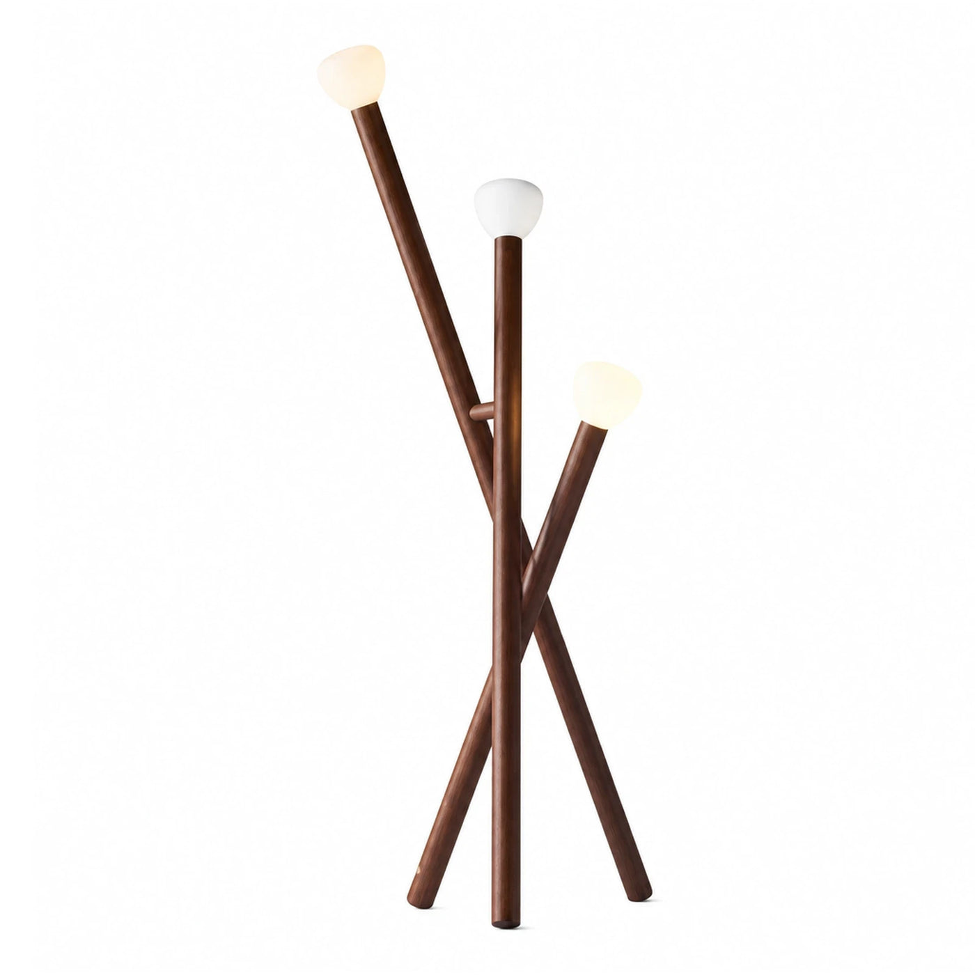 Brown Linear Tripod Wood Floor Lamp with Three Frosted Glass Globes Floor Lamps