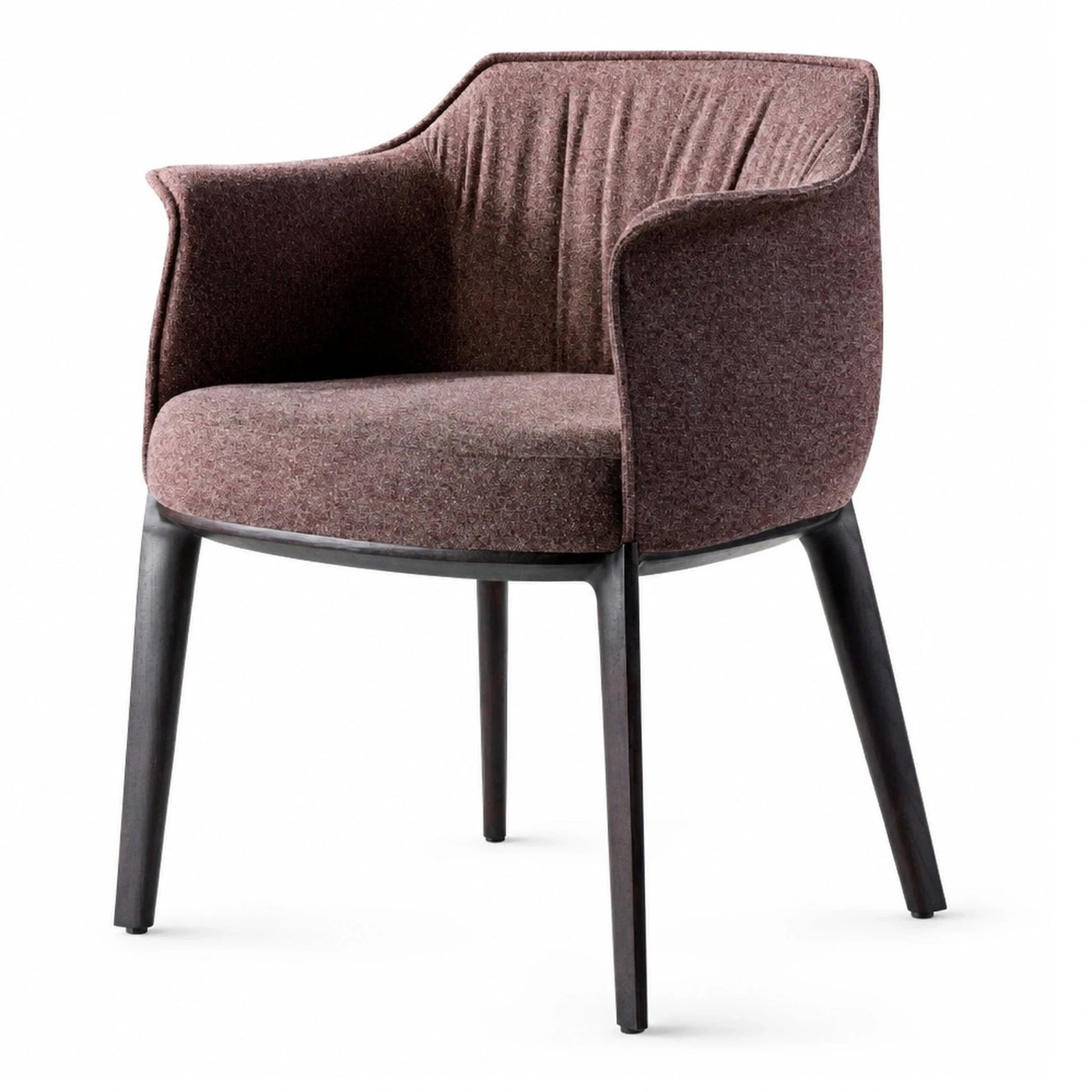 Brown Fabric Armchair with Dark Wood Legs