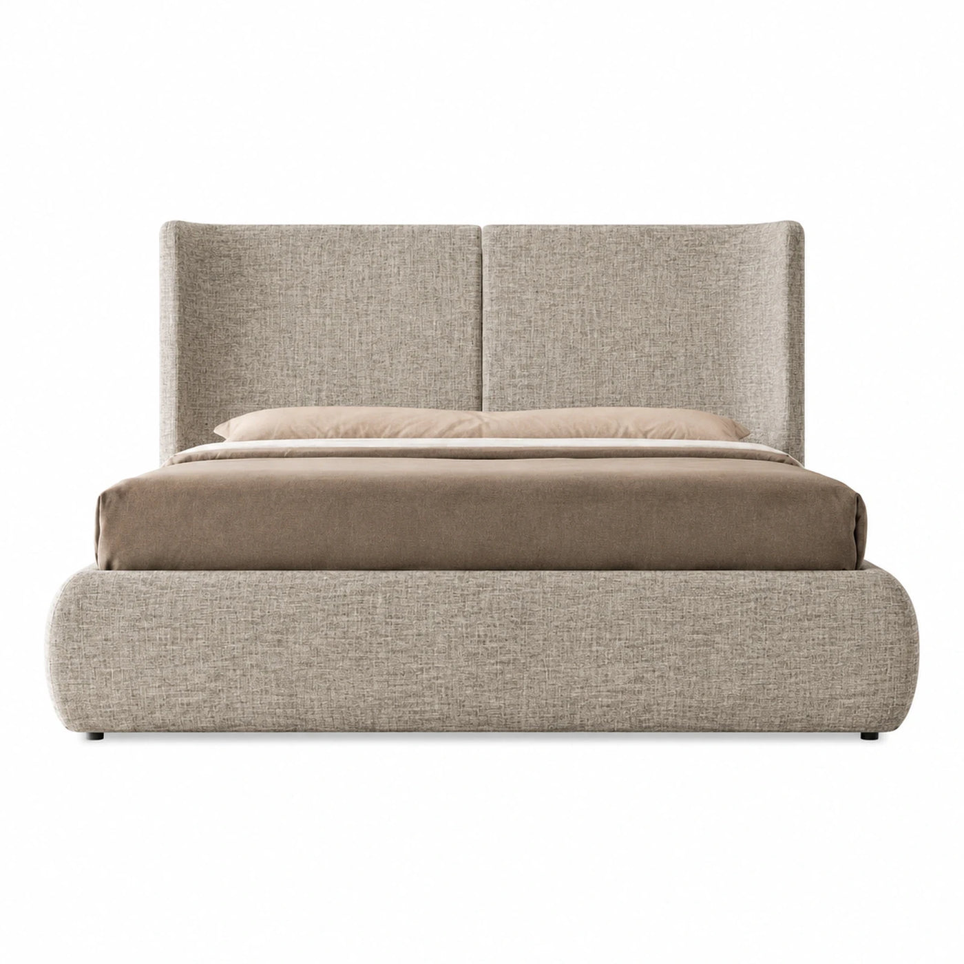 Beige Upholstered Platform Bed with Split Headboard