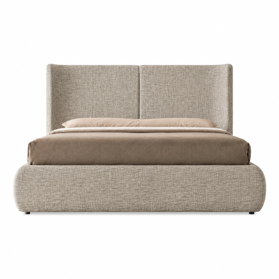 Beige Upholstered Platform Bed with Split Headboard