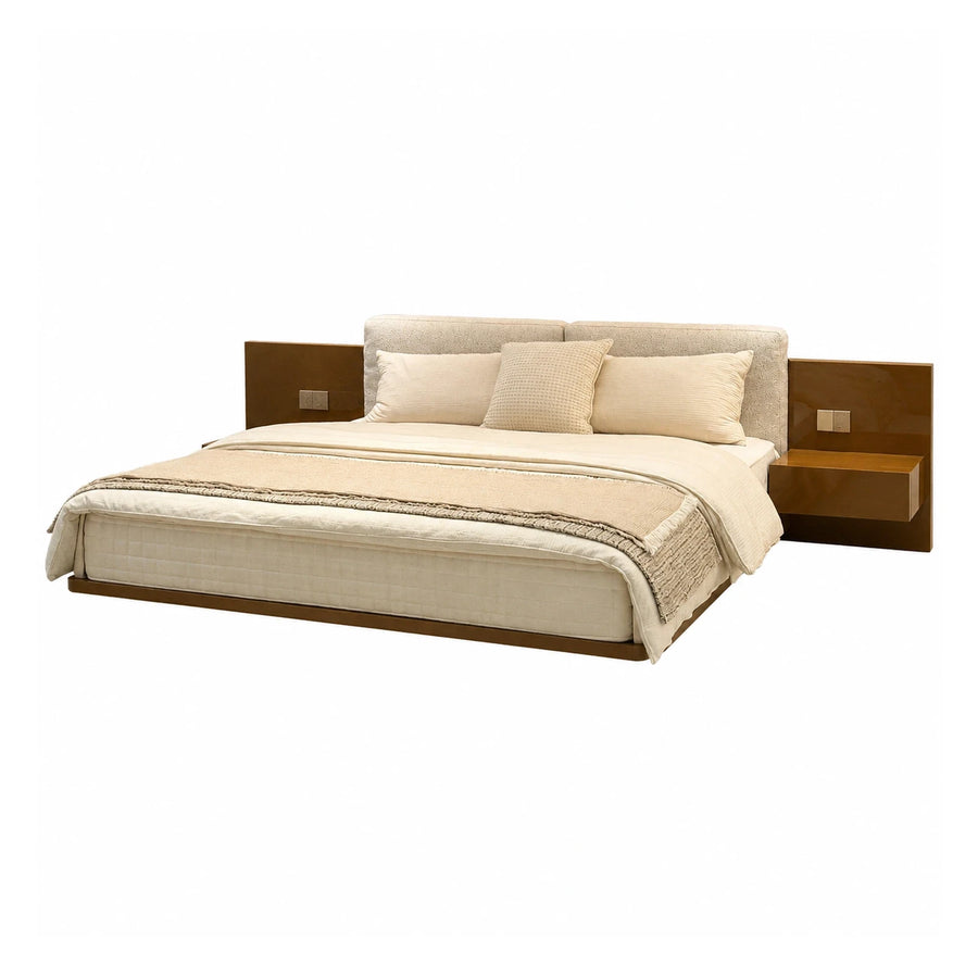 Modern Platform Bed with Integrated Nightstands and Upholstered Headboard