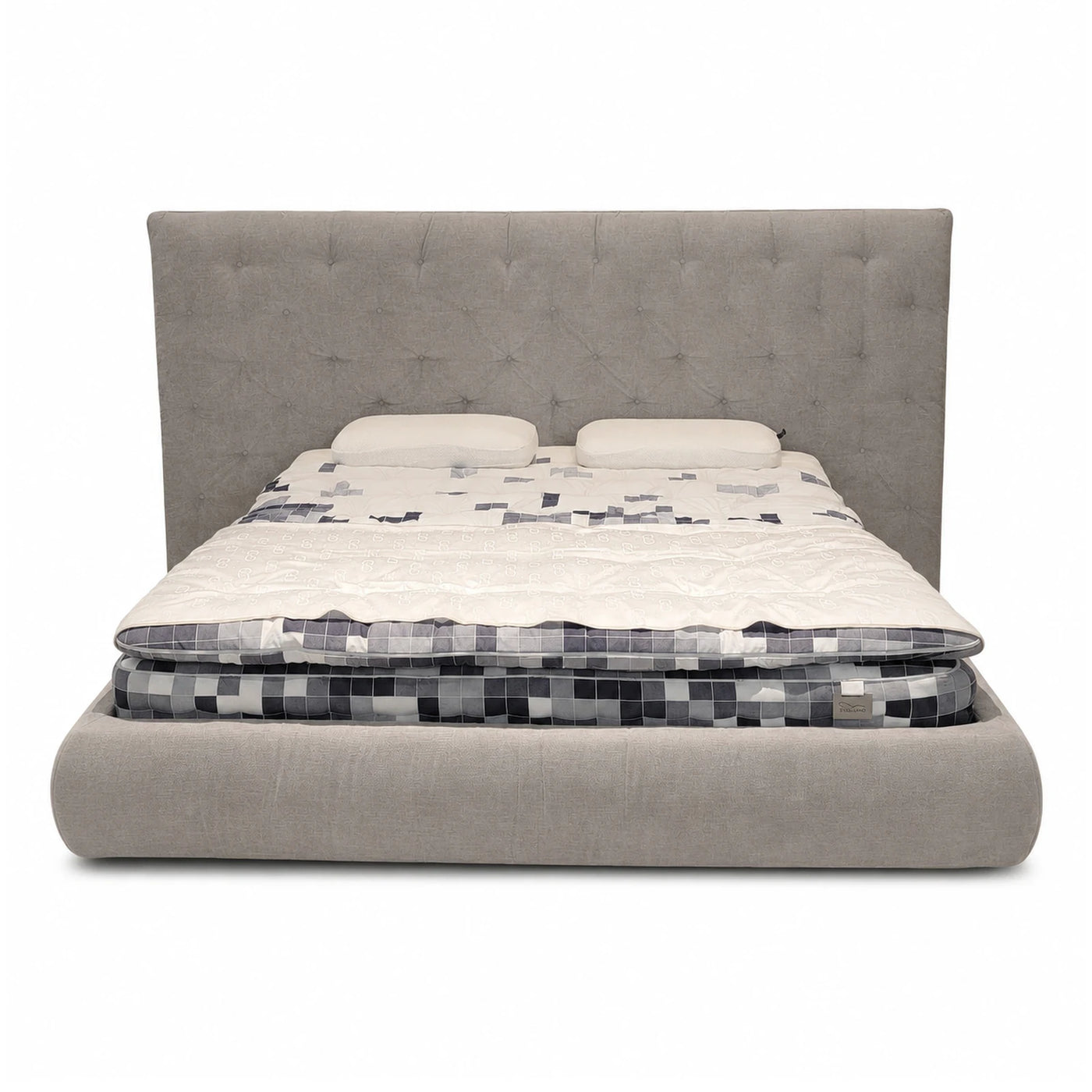 Grey Upholstered Platform Bed with Tufted Headboard