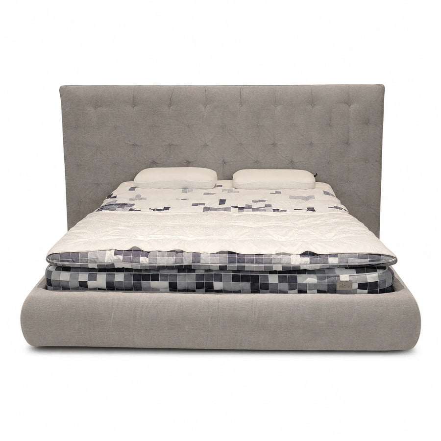 Grey Upholstered Platform Bed with Tufted Headboard