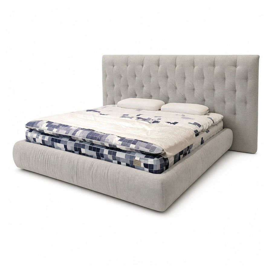 Light Grey Upholstered Platform Bed with Tufted Headboard