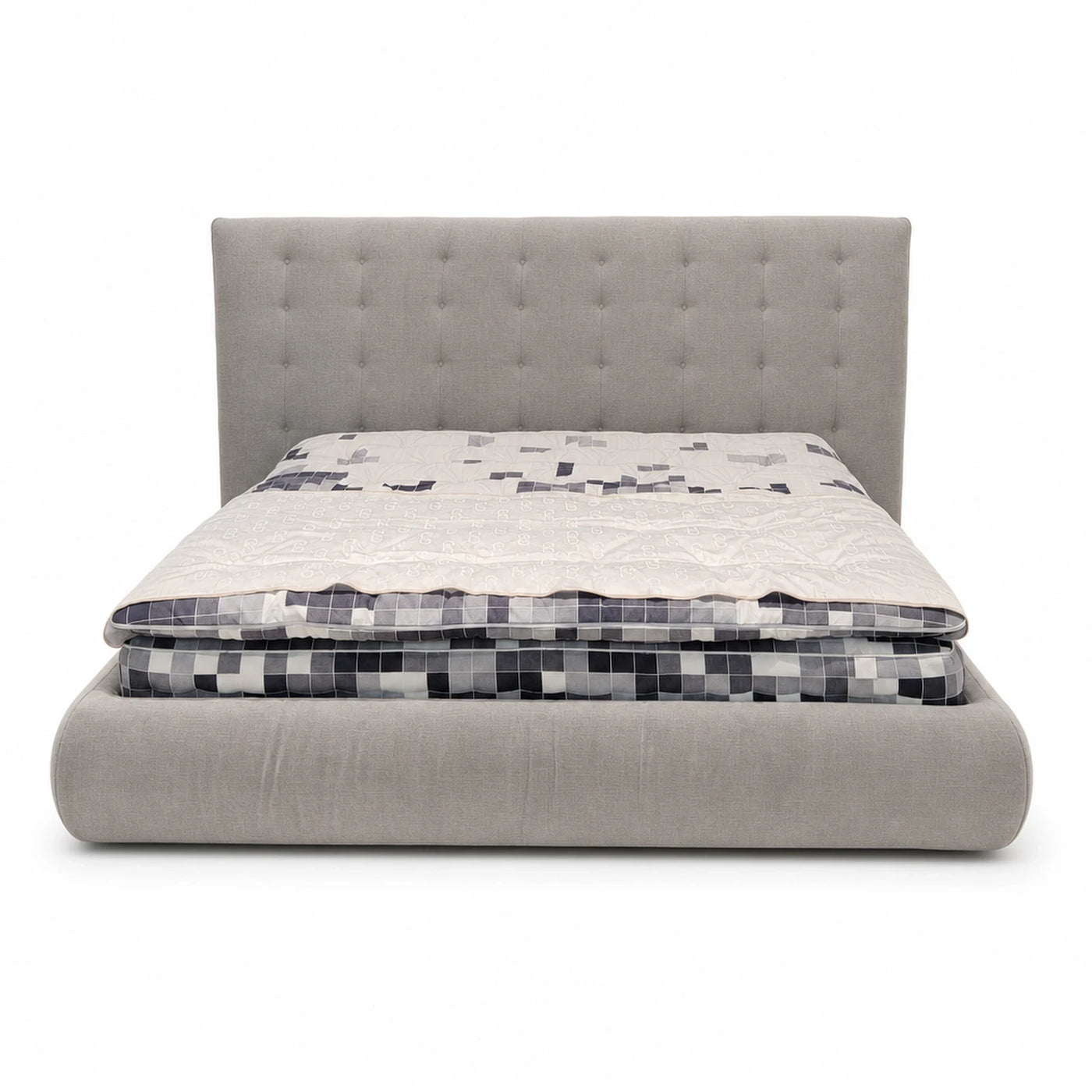 Grey Upholstered Platform Bed with Tufted Headboard
