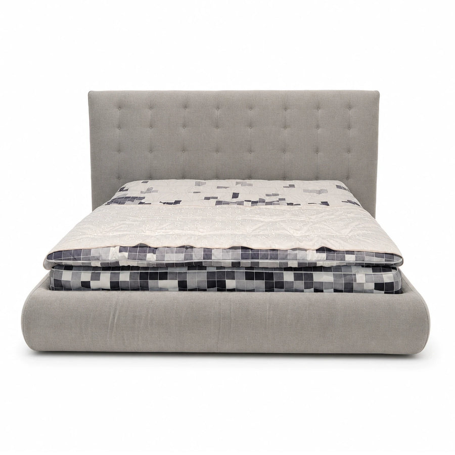 Grey Upholstered Platform Bed with Tufted Headboard