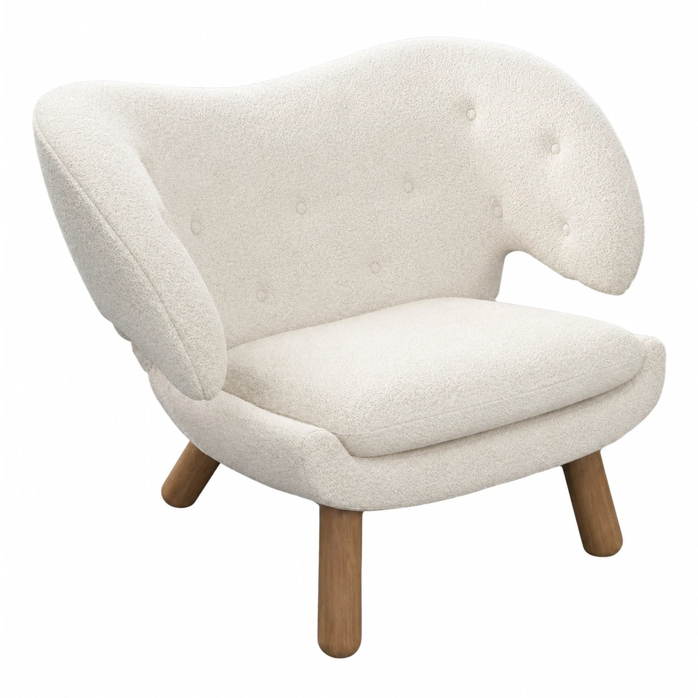 Cream Boucle Lounge Chair with Wooden Legs