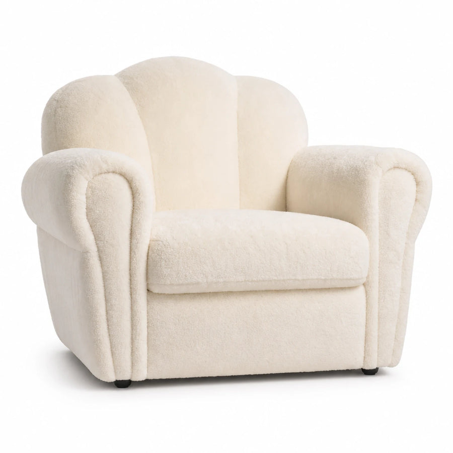 Cream Boucle Shell Armchair with Curved Back