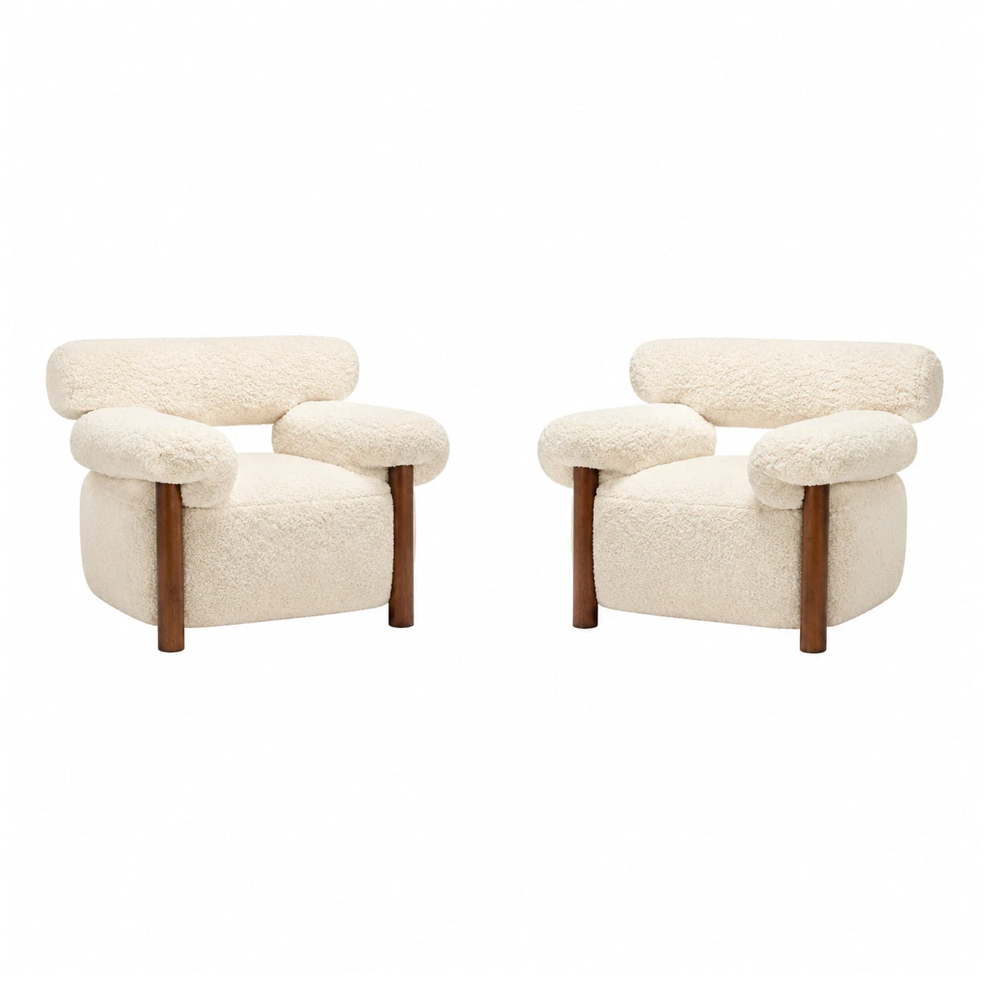 Linear Cream Boucle Armchair with Wooden Legs