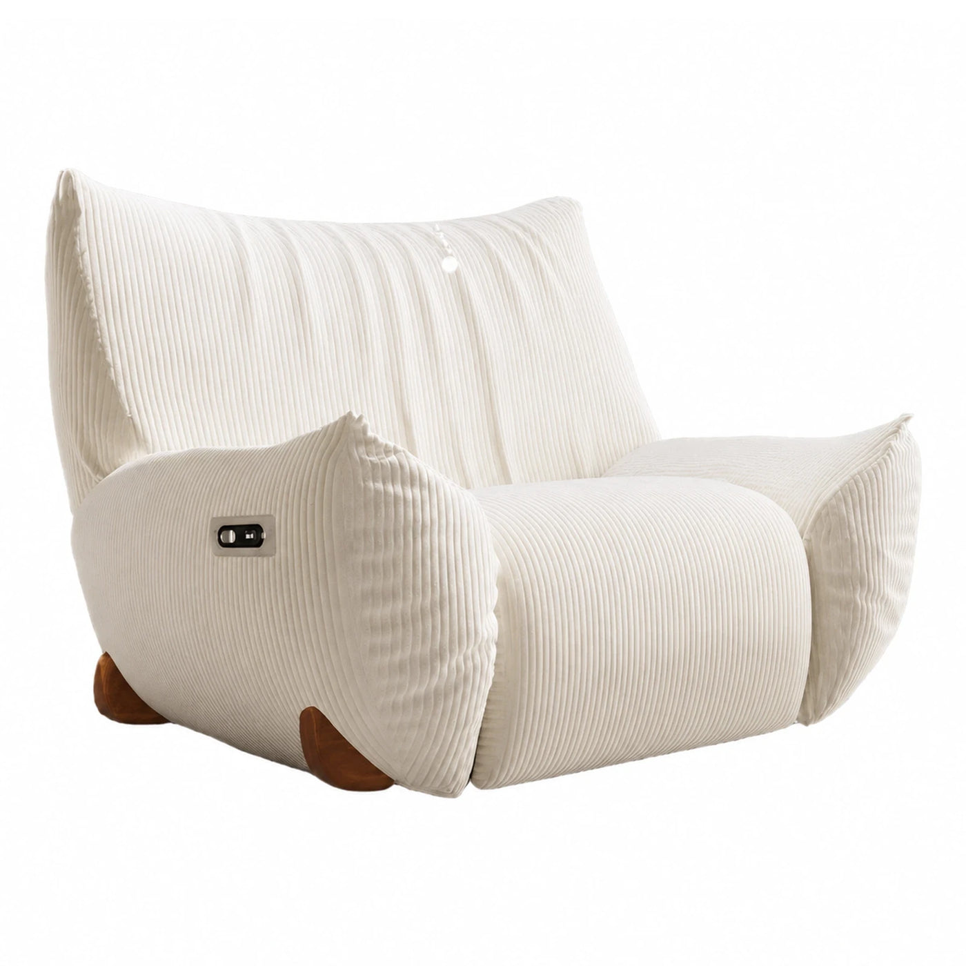 Cream Corduroy Lounge Chair with Wooden Legs
