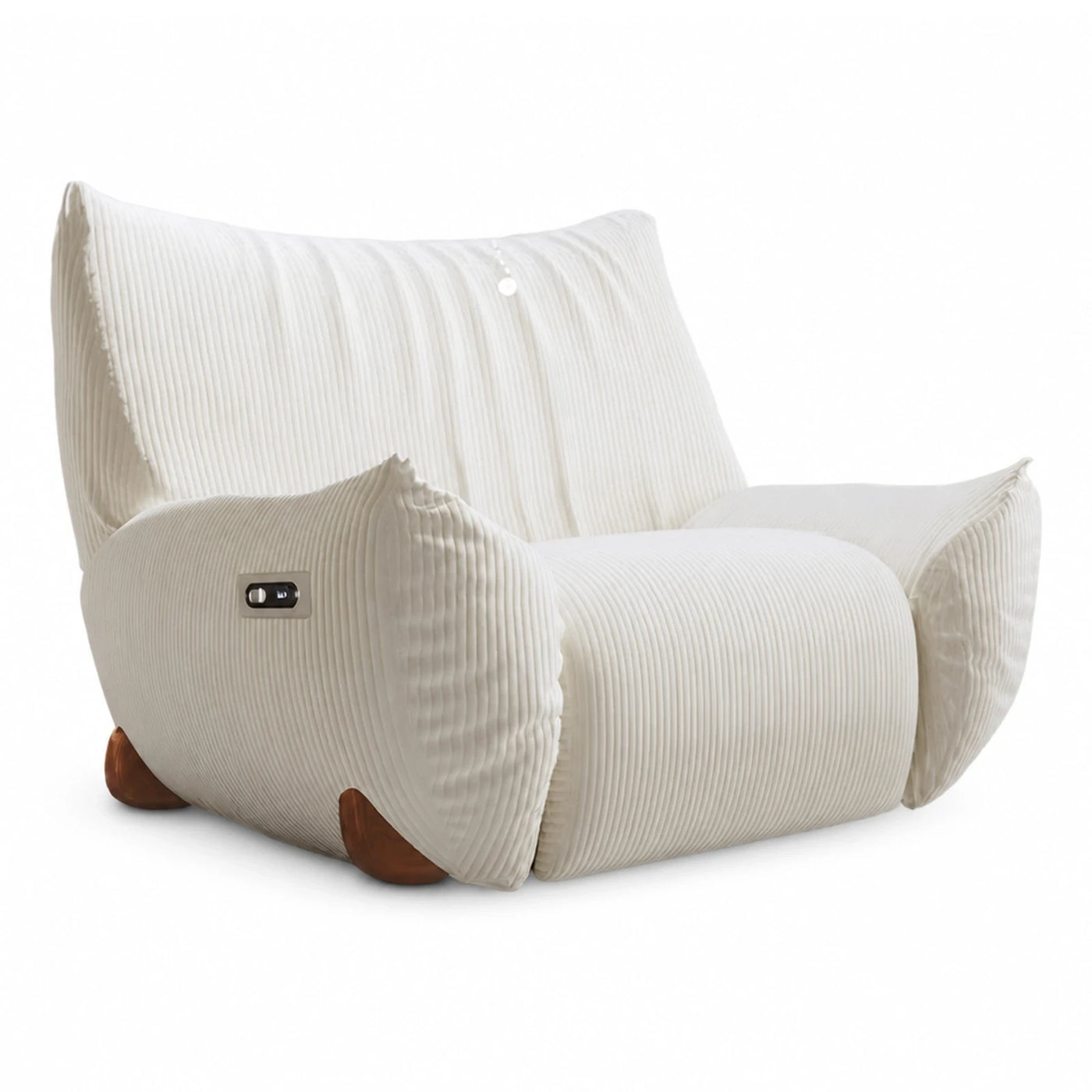 Cream Corduroy Modular Lounge Chair with Wooden Legs