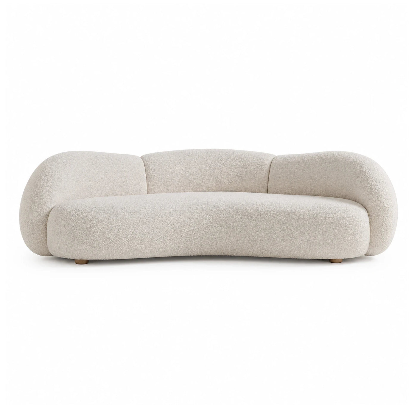 Curved Cream Boucle Sofa with Wooden Legs