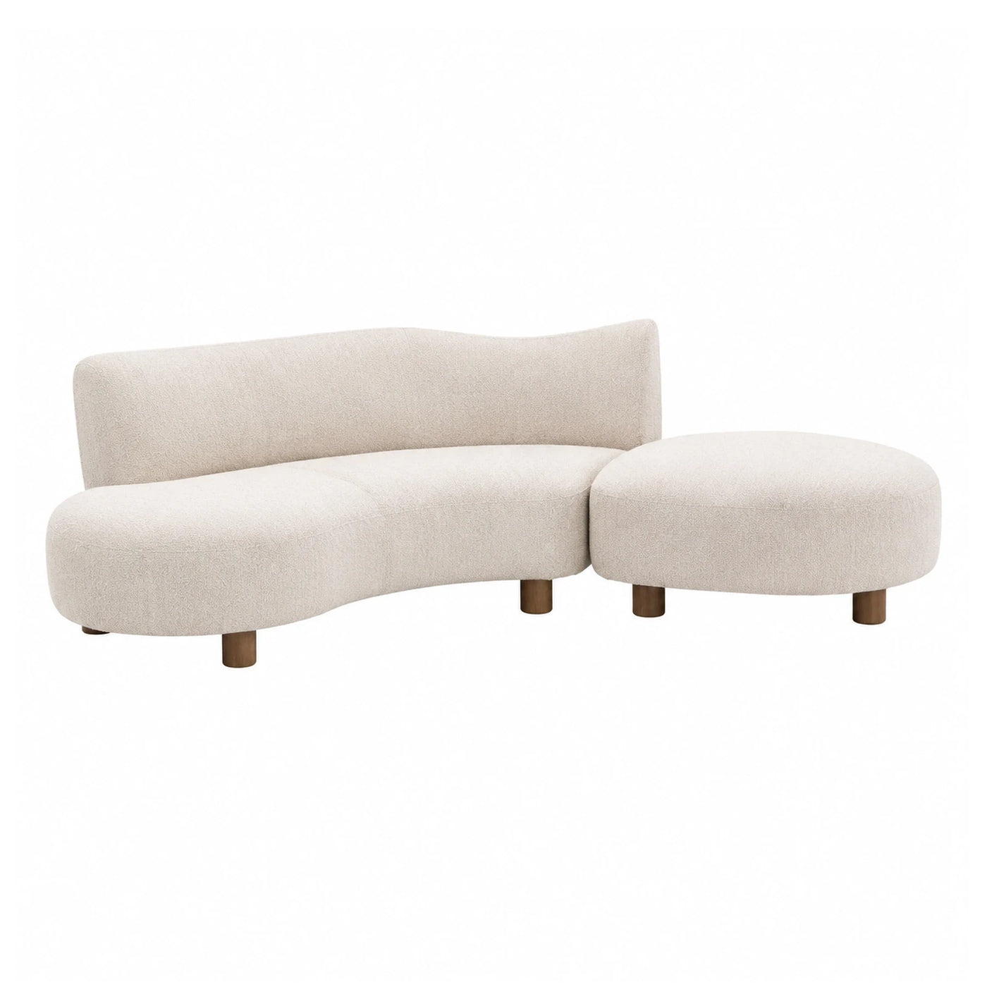Curved Cream Boucle Sectional Sofa with Ottoman