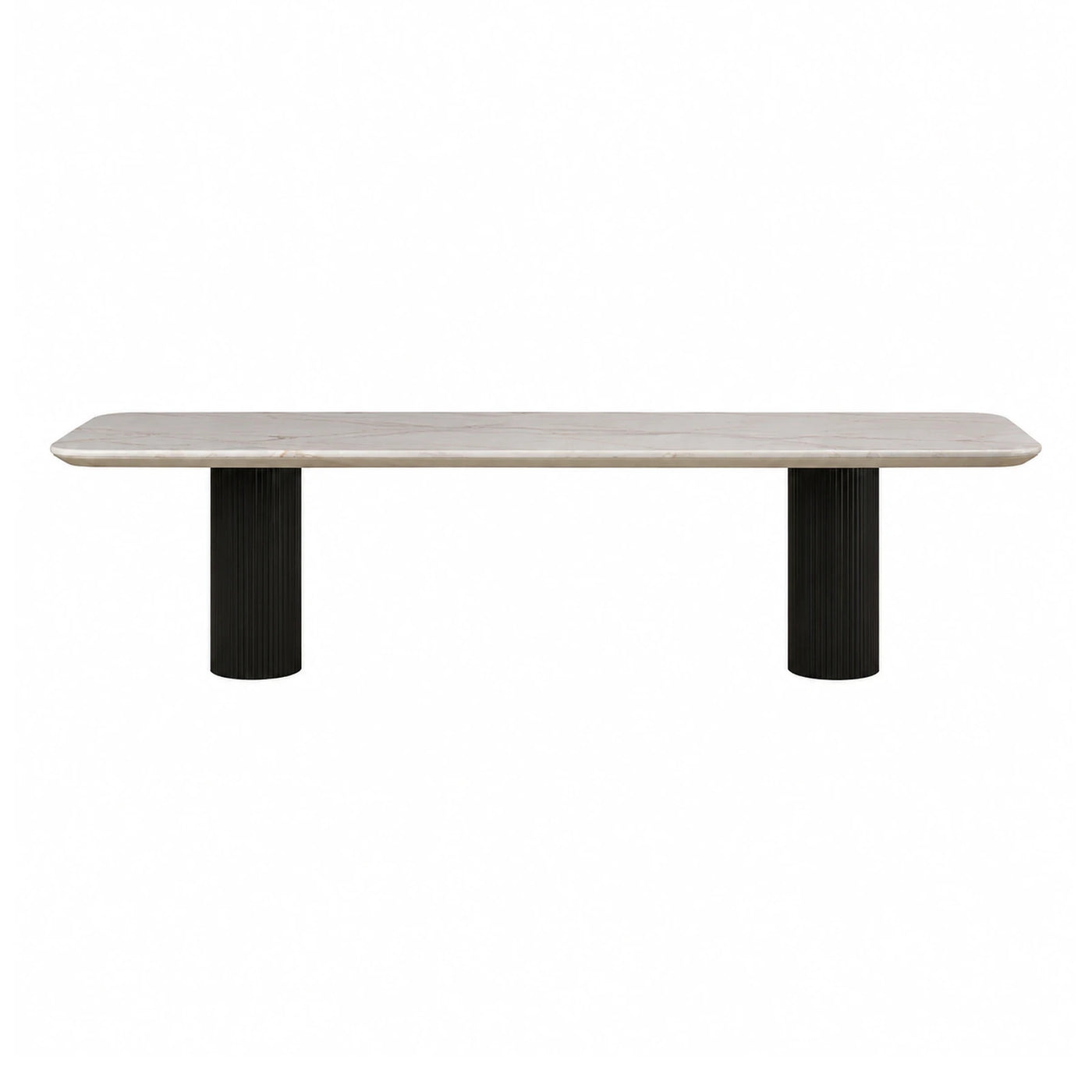 White Marble Top Dining Table with Black Fluted Legs