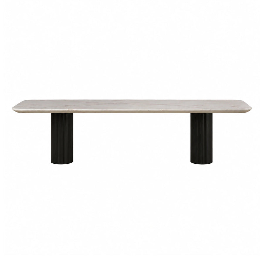 White Marble Top Dining Table with Black Fluted Legs