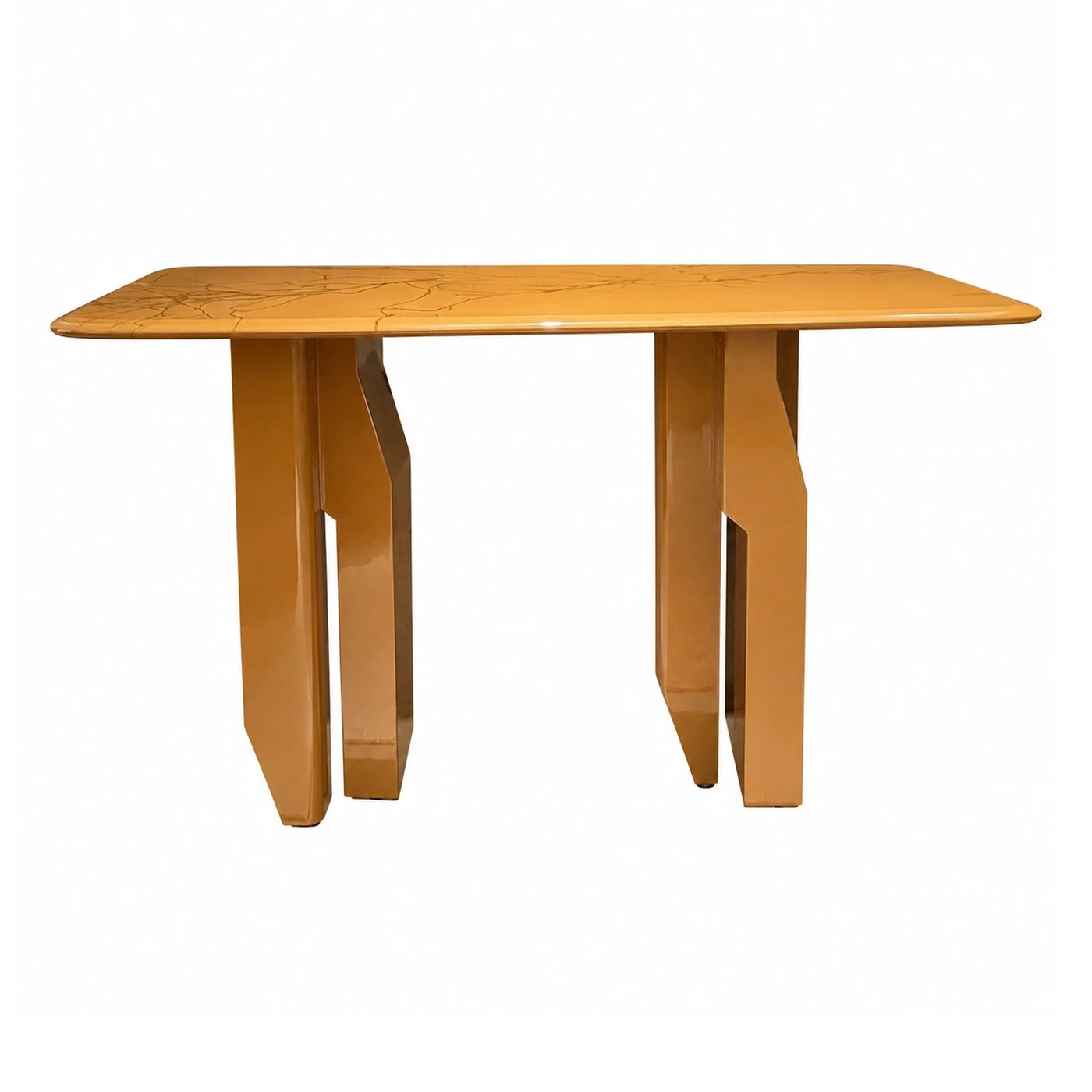 Glossy Amber Rectangular Dining Table with Geometric Base