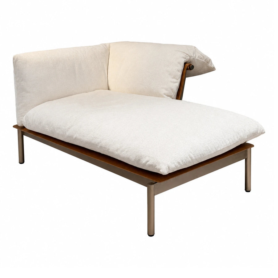 Cream Fabric Daybed with Wooden Frame and Metal Legs