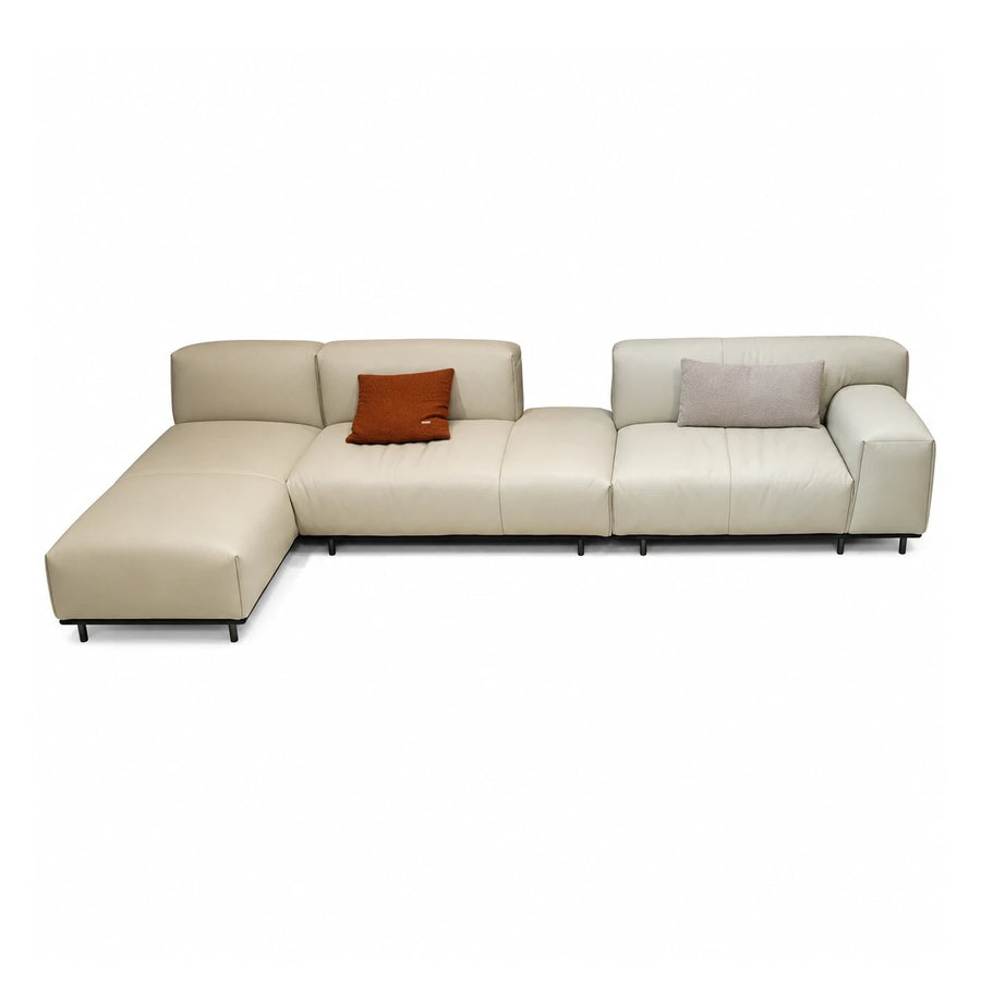 Cream Leather Modular Sectional Sofa with Chaise