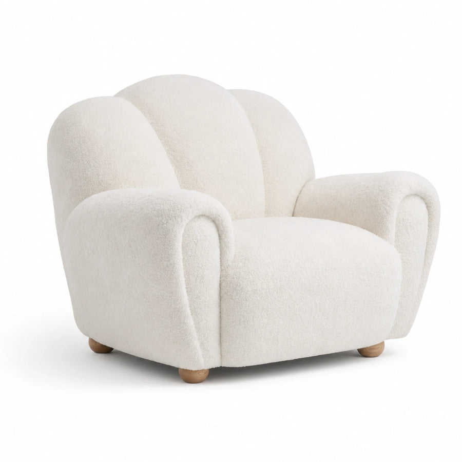 Cream Boucle Shell Armchair with Wooden Legs