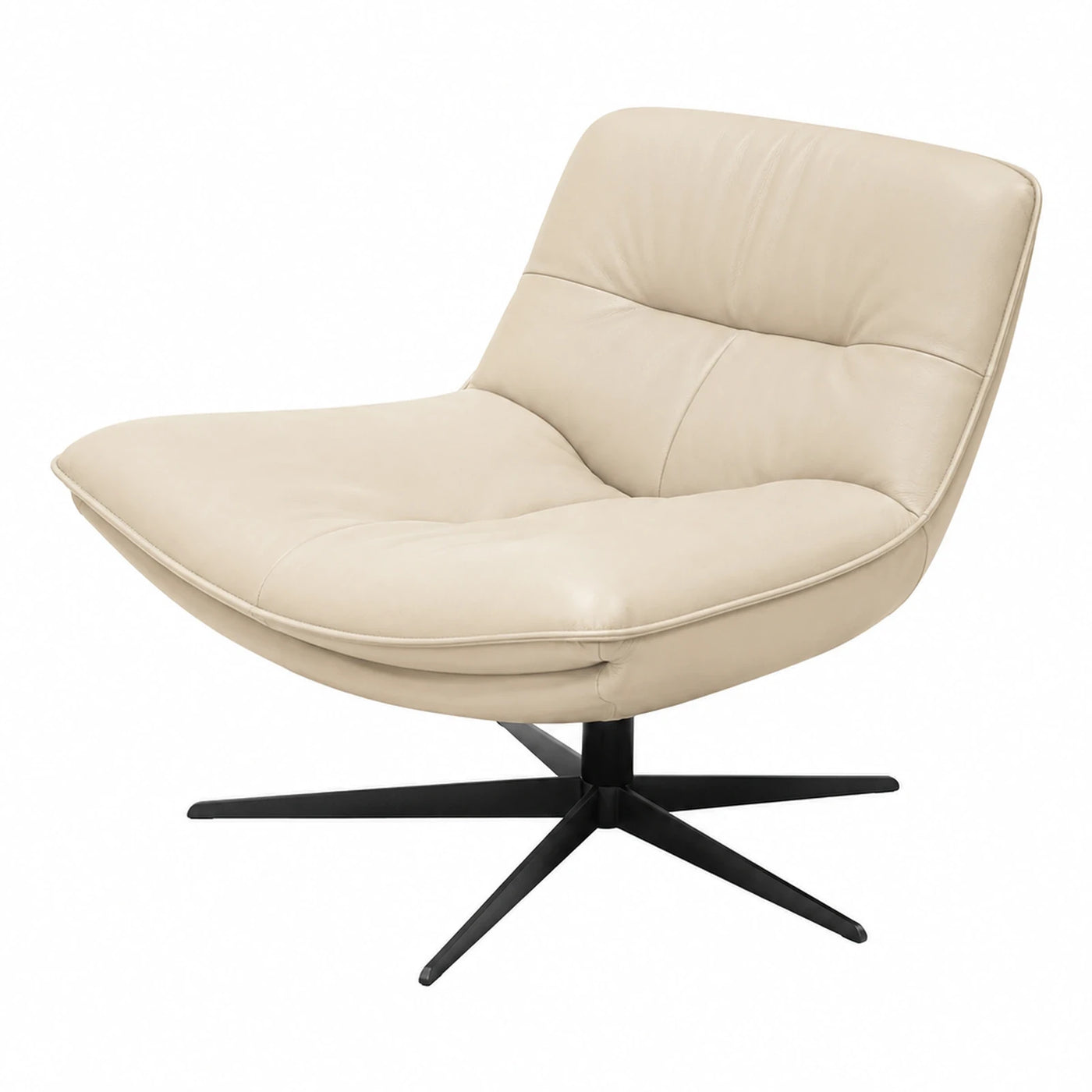 Linear Cream Leather Swivel Lounge Chair with Black Base