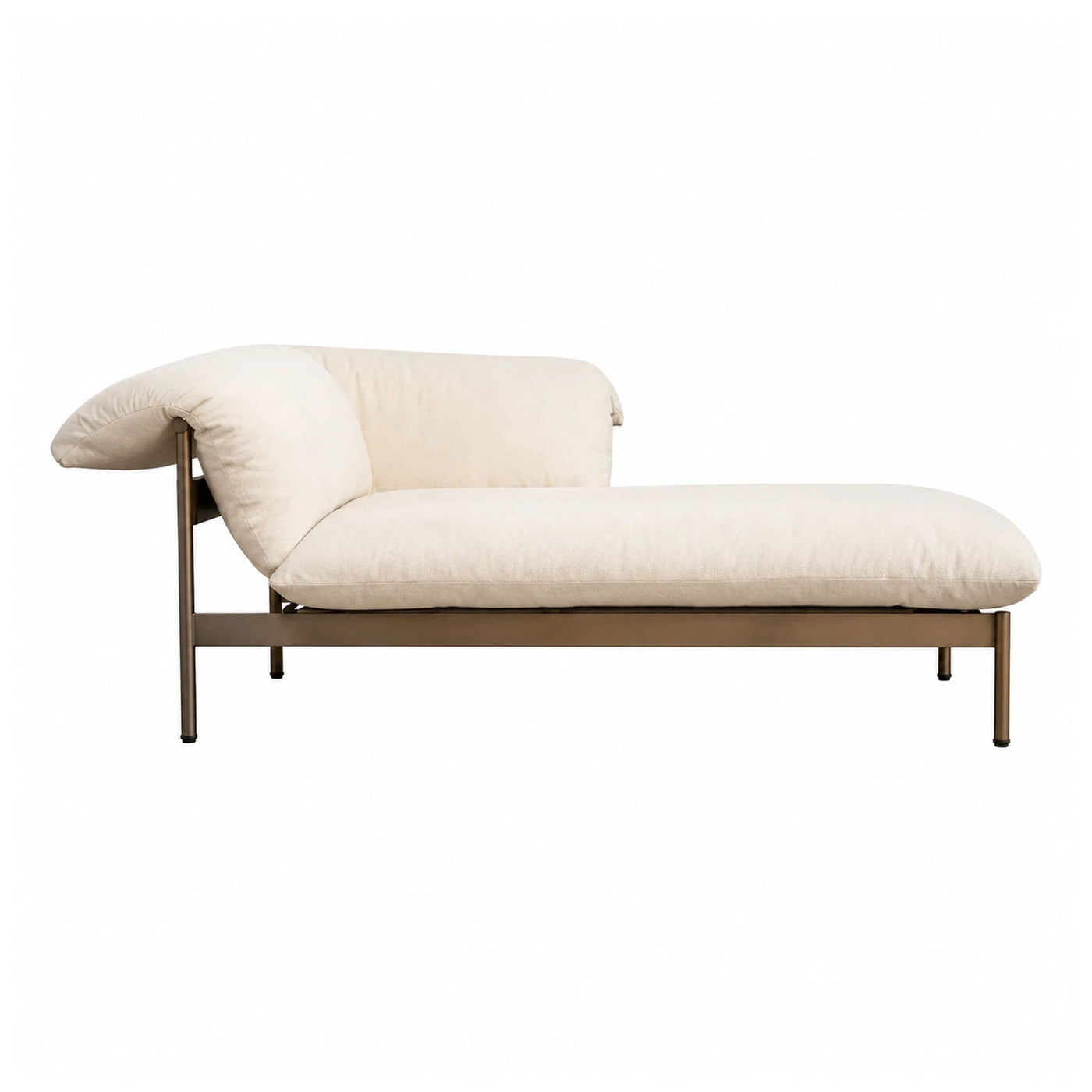 Cream Fabric Chaise Lounge with Bronze Metal Frame