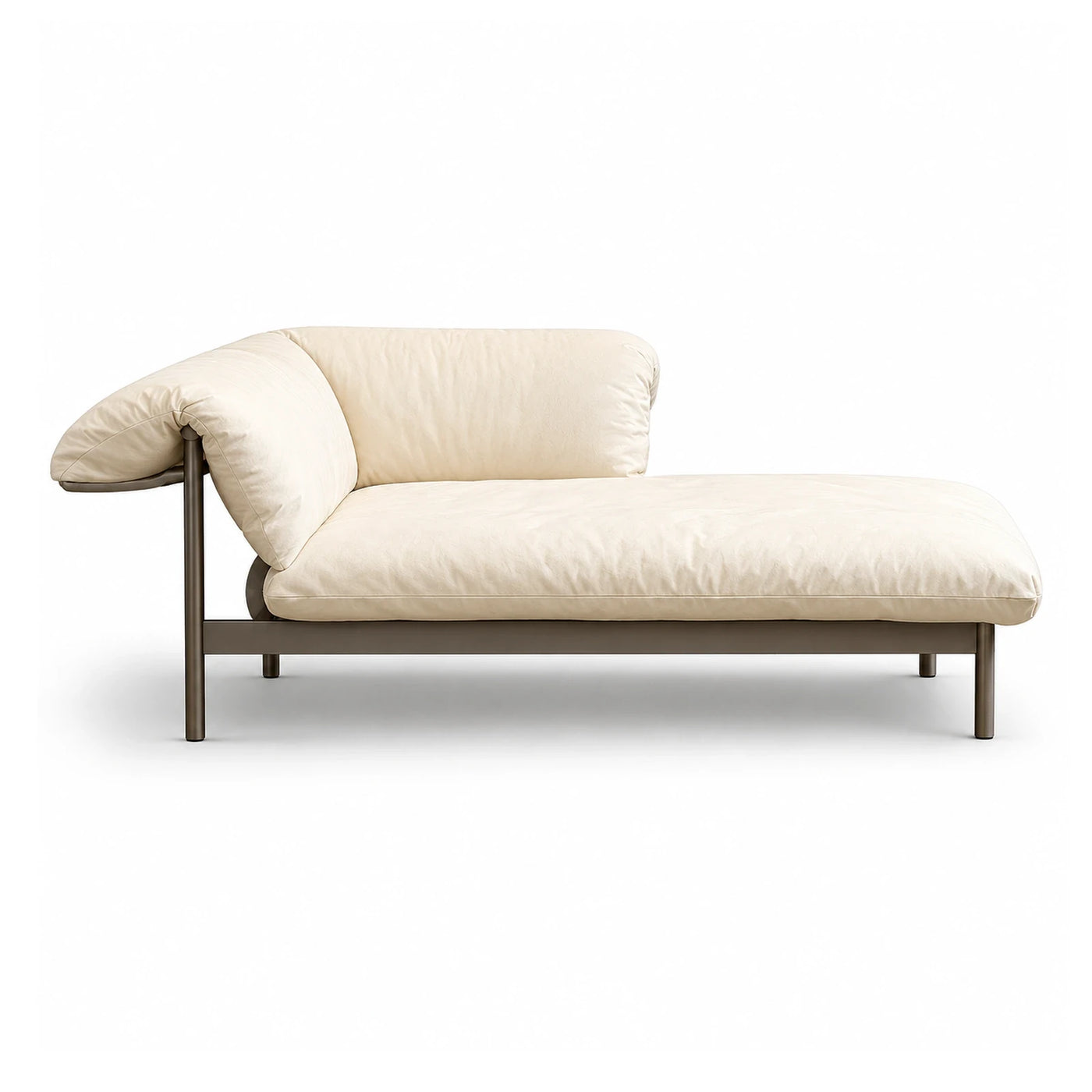 Cream Leather Chaise Lounge with Metal Frame