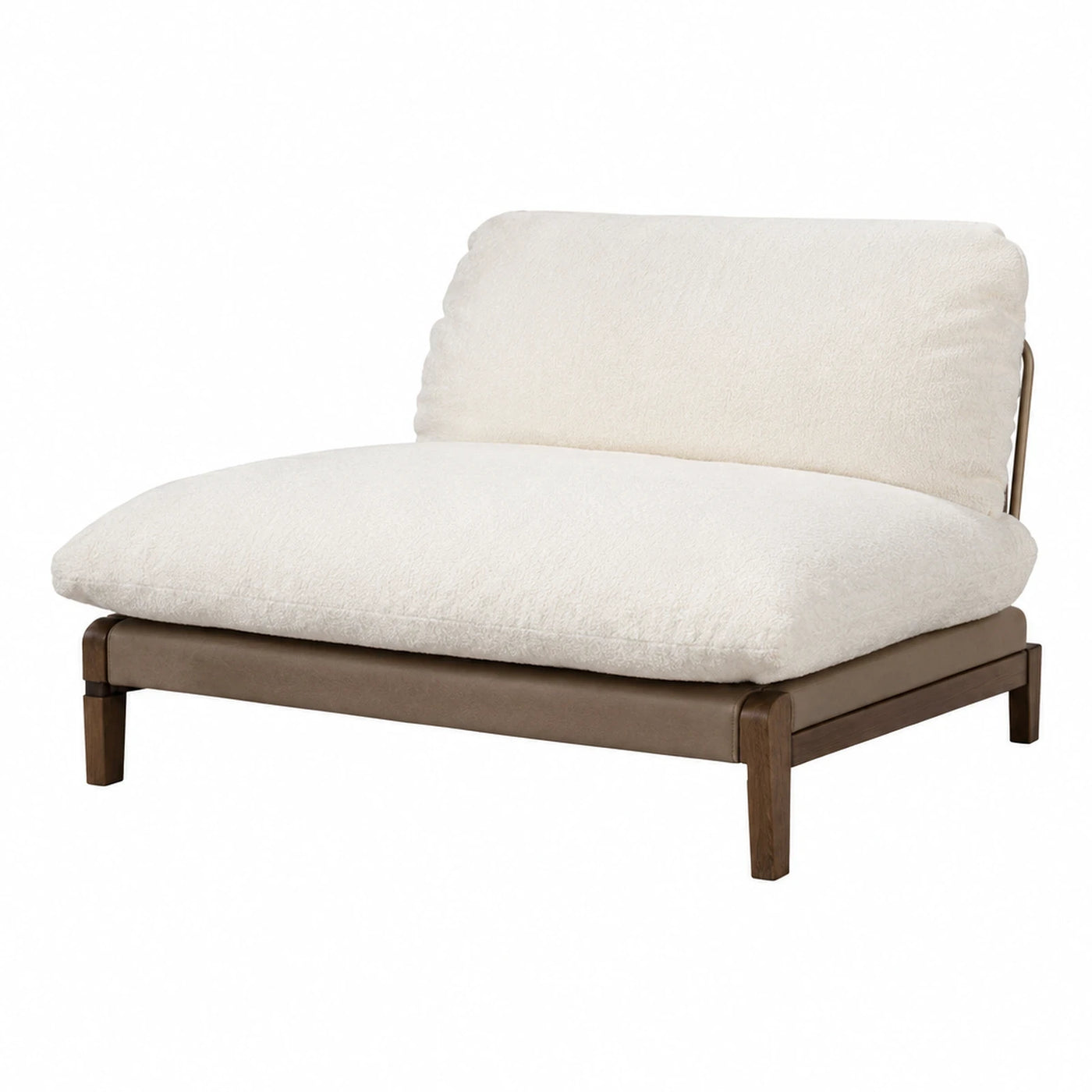 Cream Boucle Chaise Lounge with Wood Frame