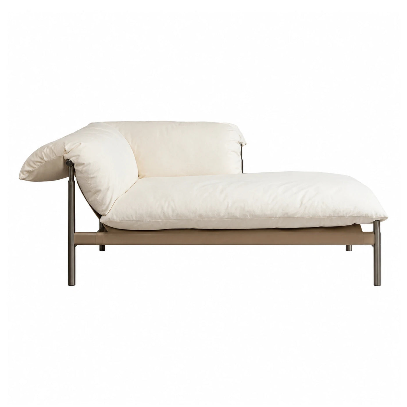 Cream Fabric Chaise Lounge with Metal Frame