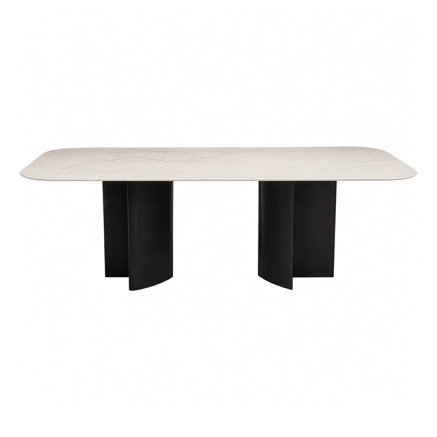 White Marble Top Dining Table with Black Metal Base