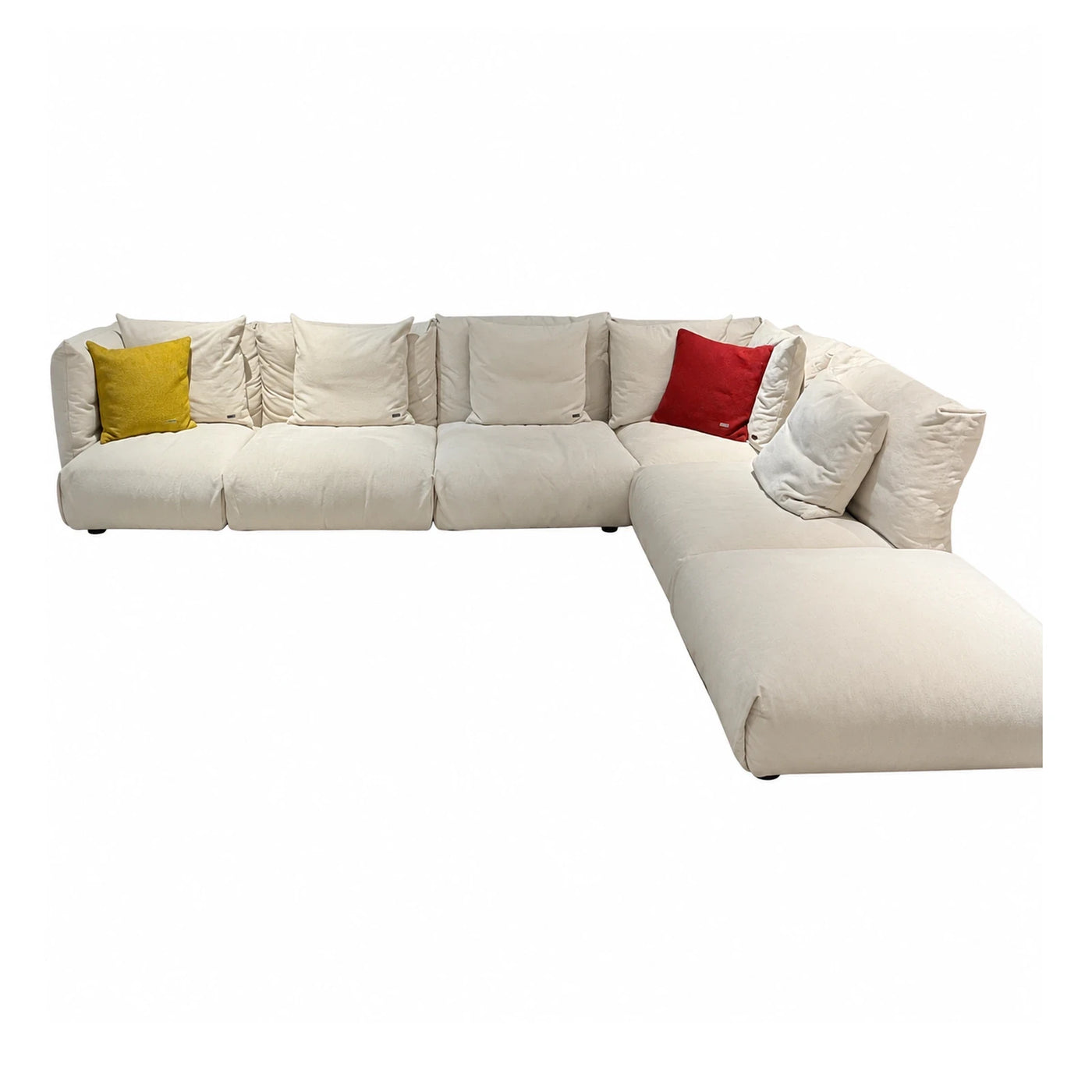 Fabric Wide Plank Cream Modular Sectional Sofa with Chaise and Accent Pillows Sectionals