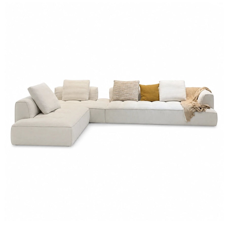 Fabric Wide Plank Cream Modular Sectional Sofa with Chaise Sectionals