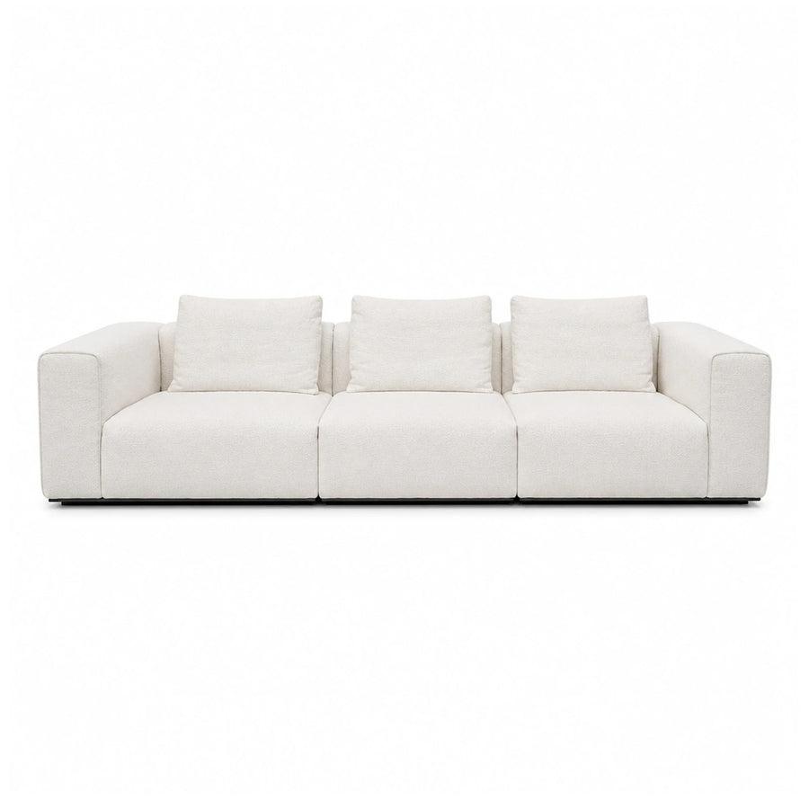 White Modular Three-Seat Sofa with Cushions