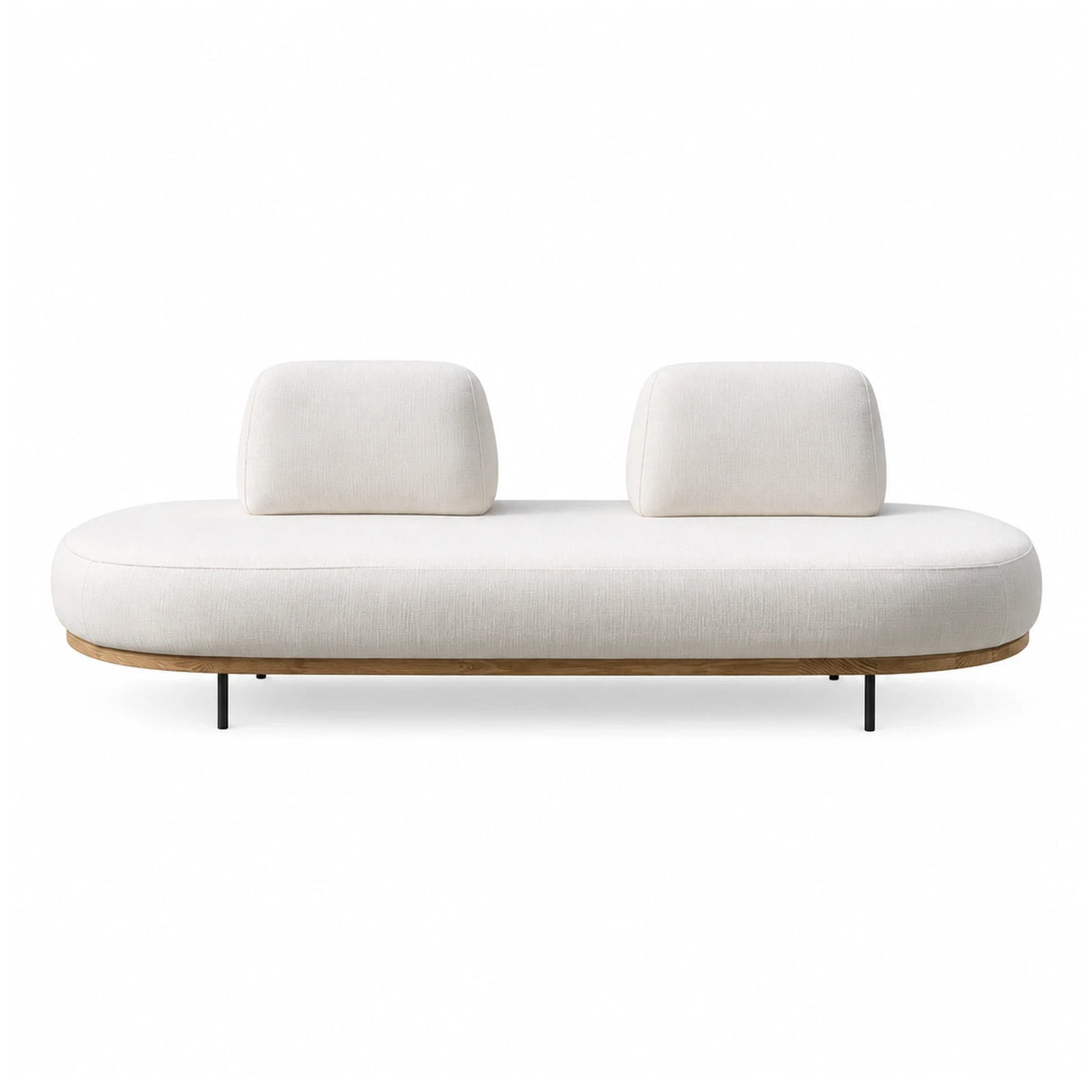 Oval Cream Fabric Sofa with Wood Base