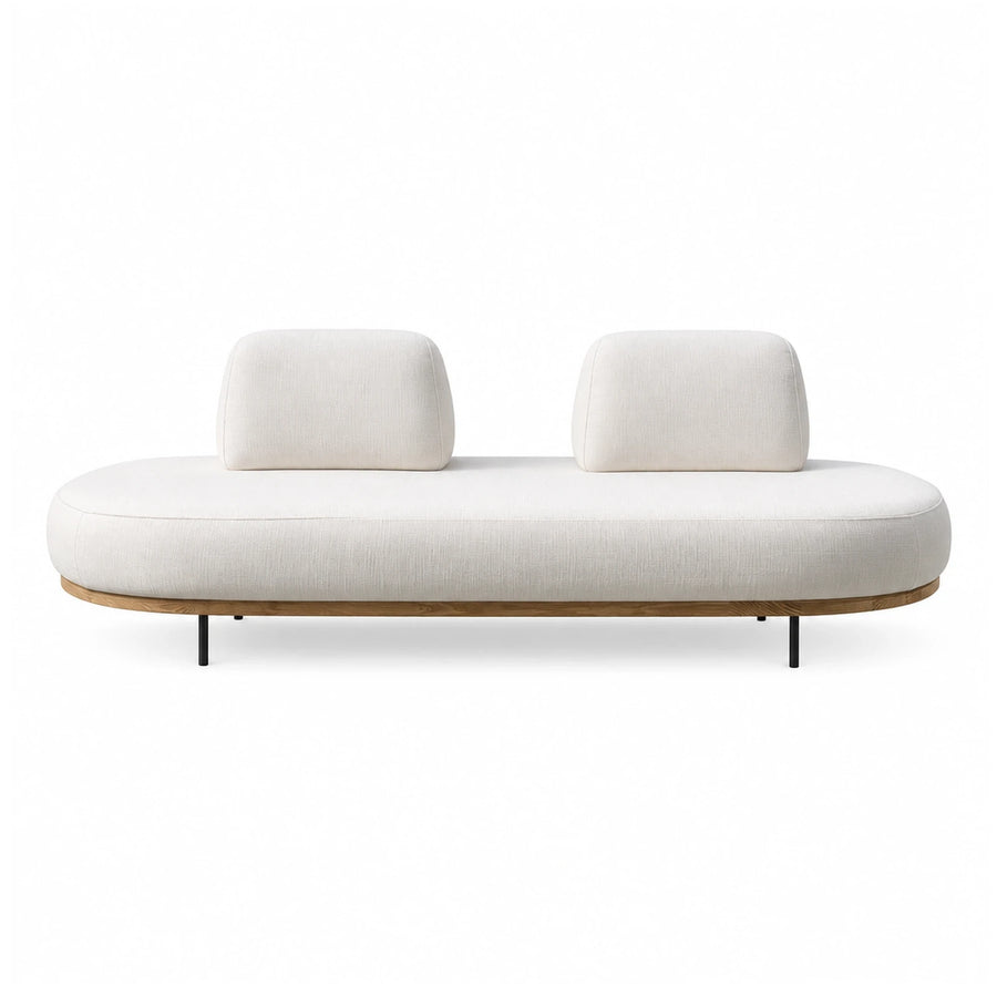 Oval Cream Fabric Sofa with Wood Base
