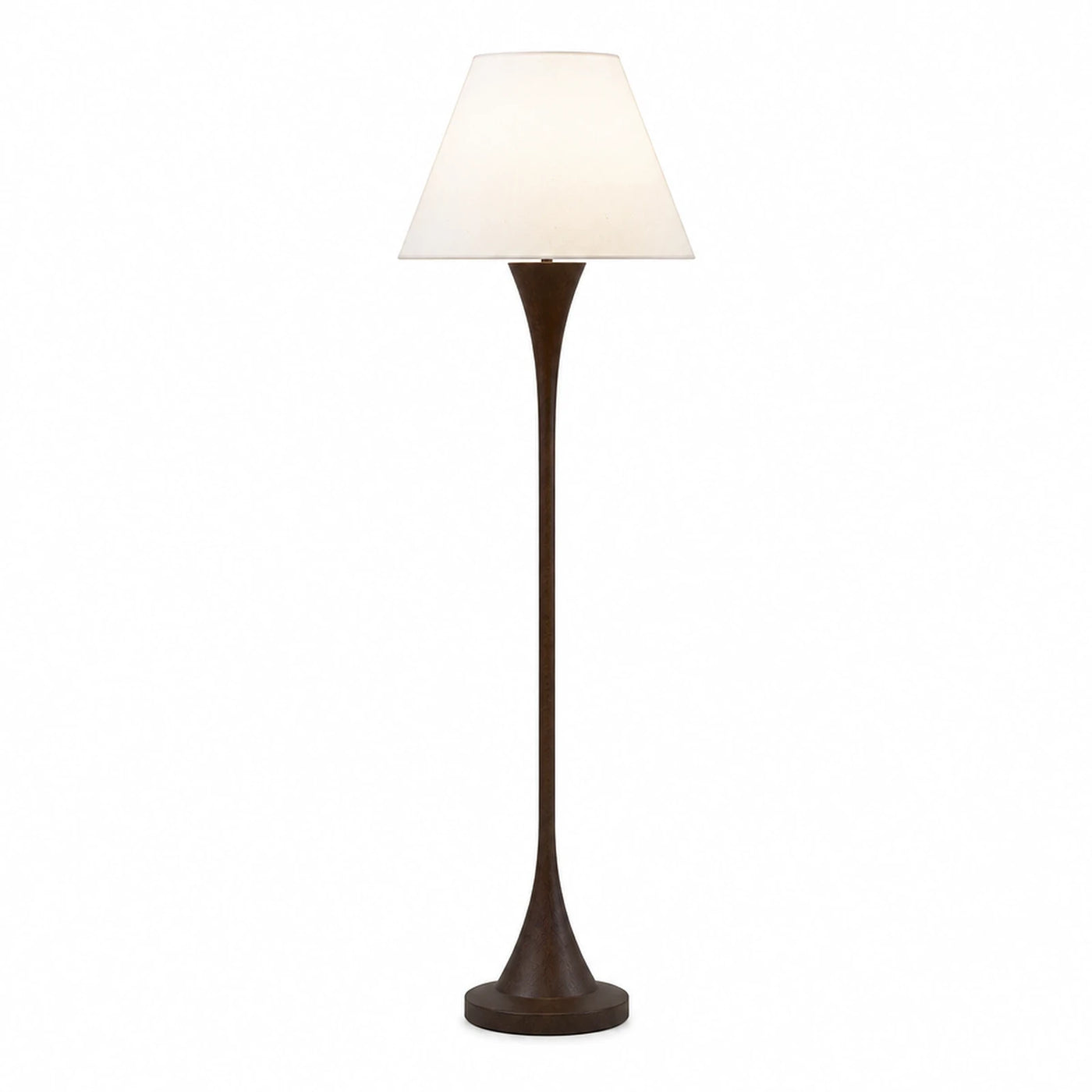 Dark Wood Floor Lamp with White Shade