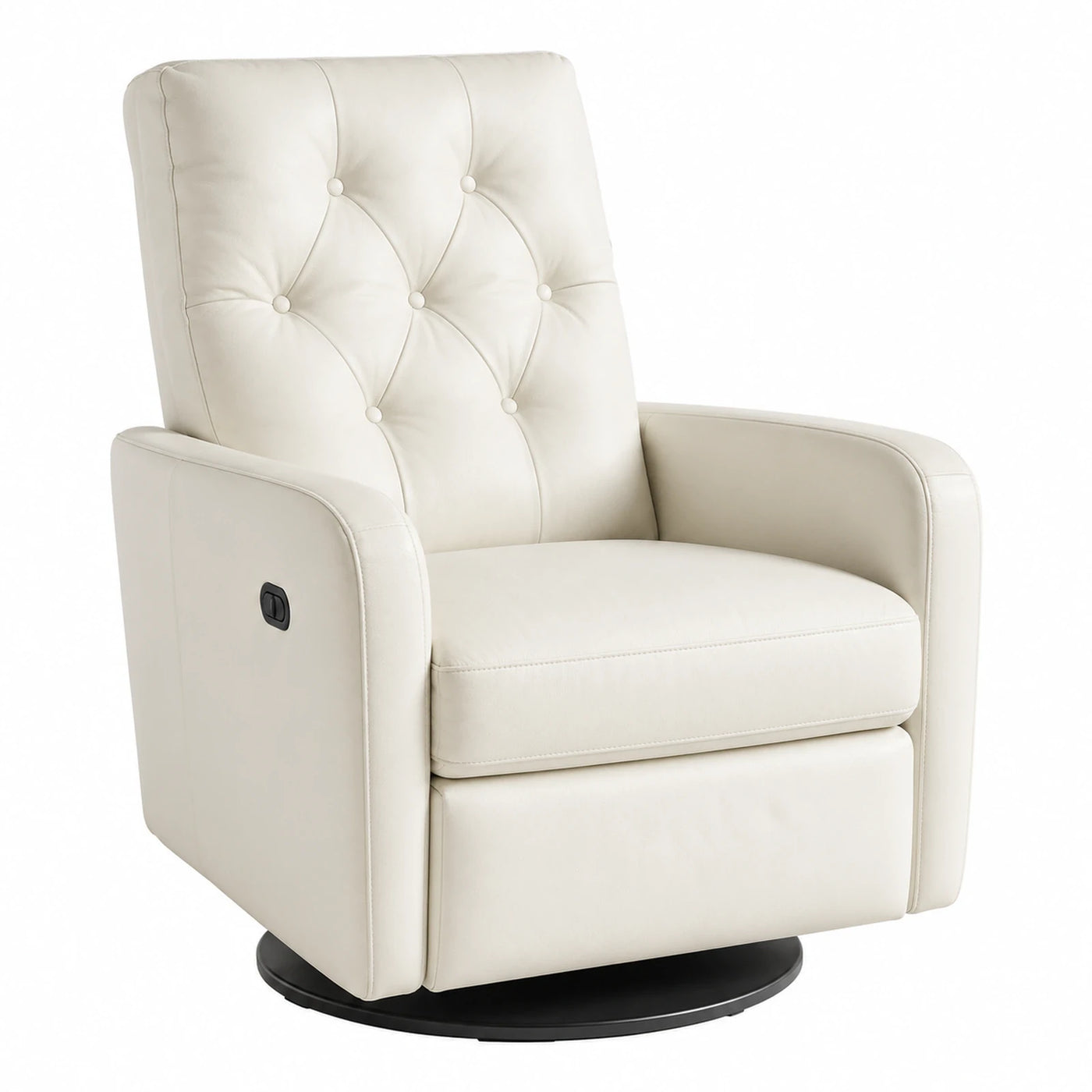 Cream Tufted Leather Swivel Recliner Armchair