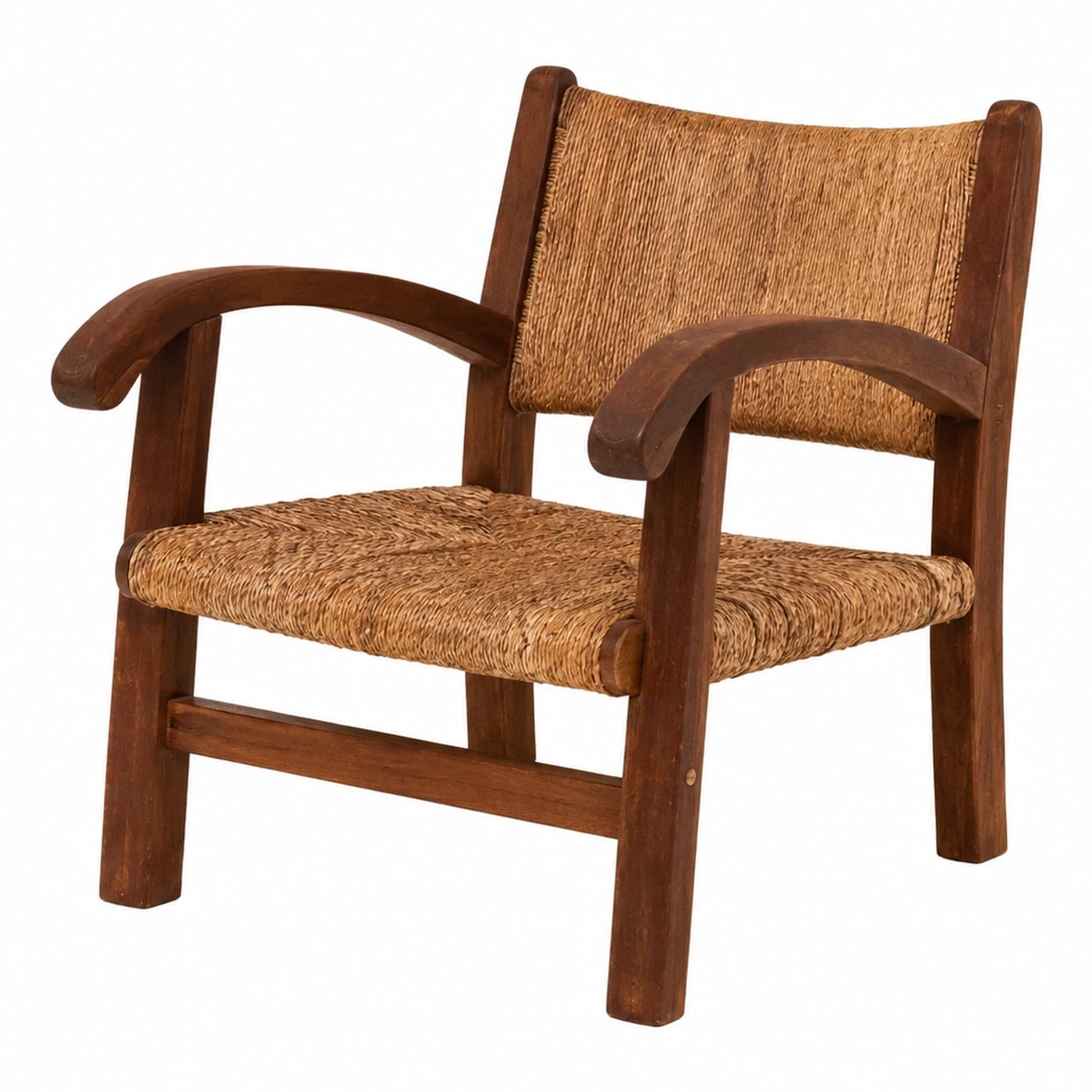 Wooden Armchair with Woven Rattan Seat and Back