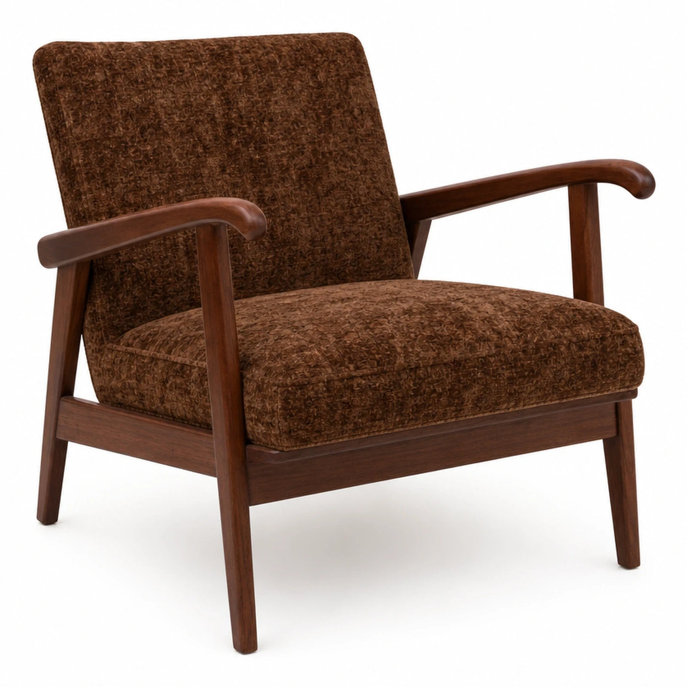Linear Brown Fabric Armchair with Wooden Frame
