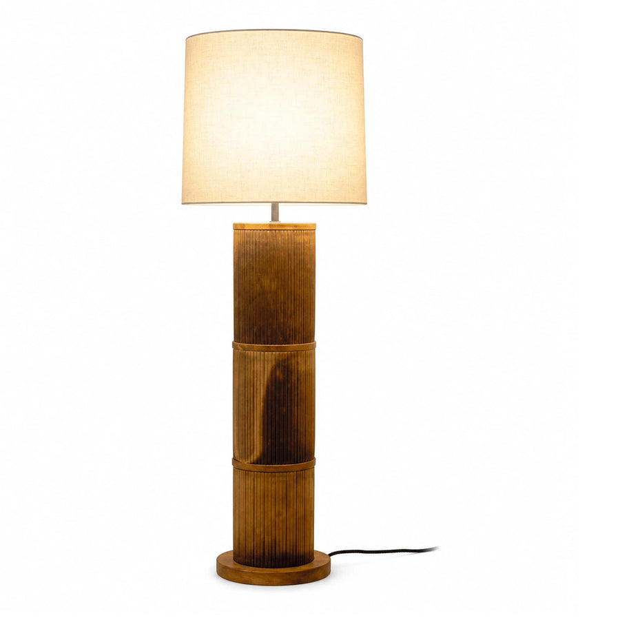 Bamboo Style Wooden Table Lamp with Fabric Shade