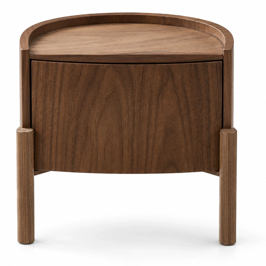 Walnut Wood Curved Nightstand with Drawer