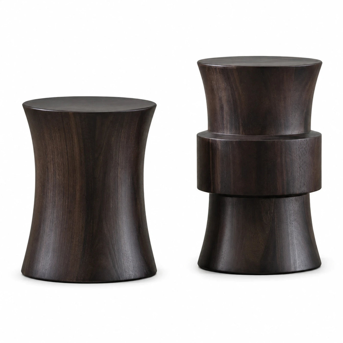 Dark Wood Hourglass Stool Set