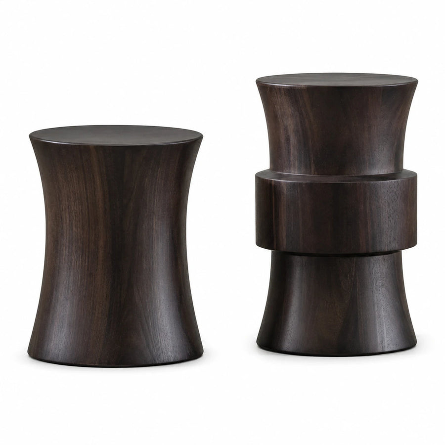 Dark Wood Hourglass Stool Set