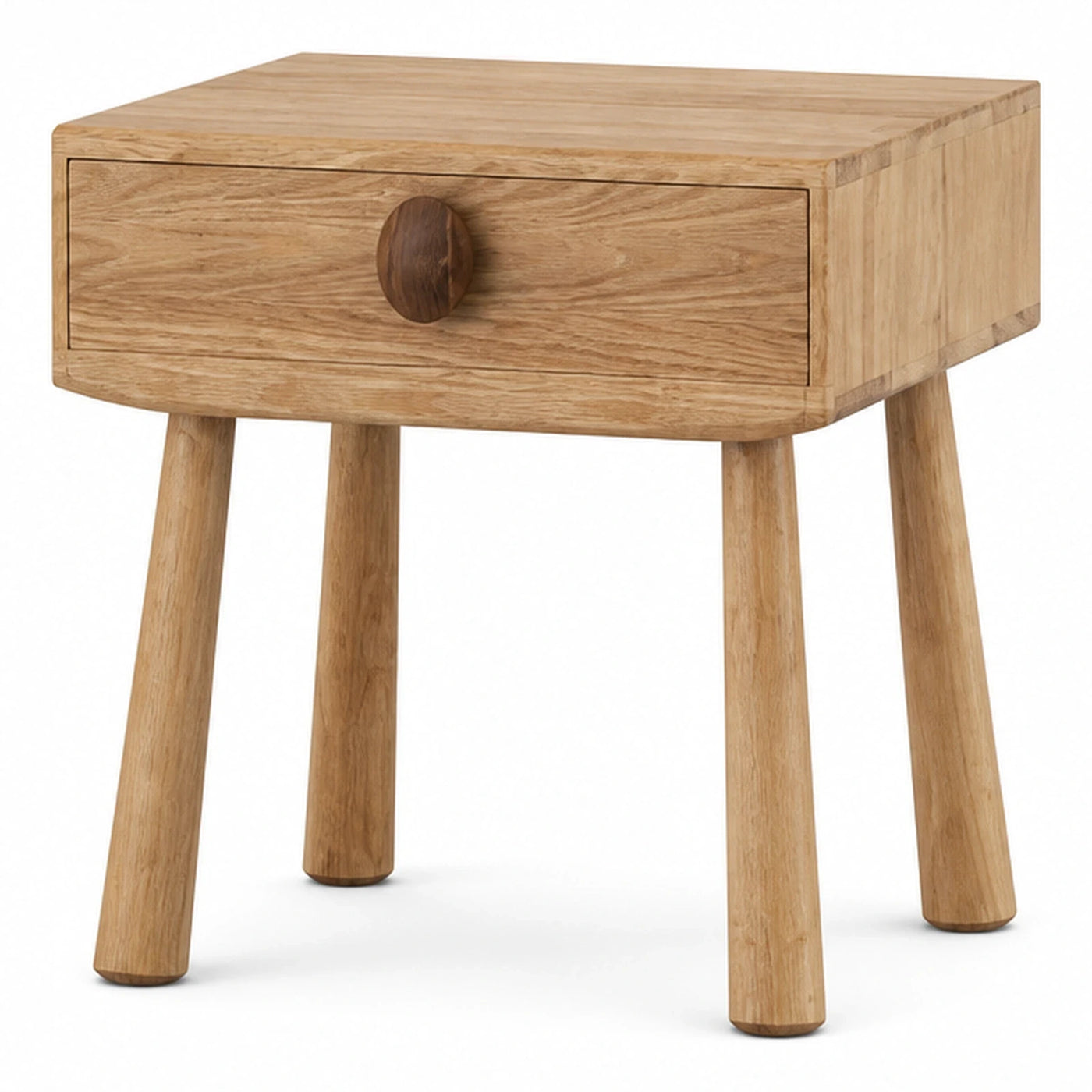 Solid Wood Nightstand with Single Drawer and Round Knob