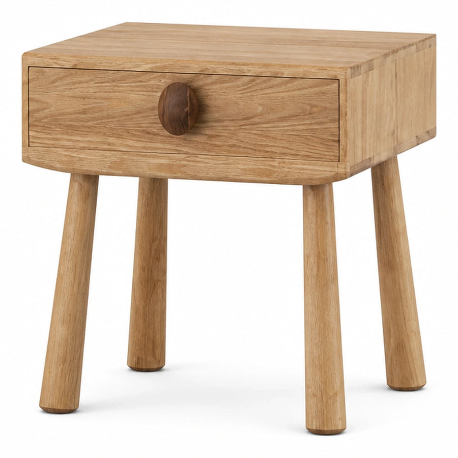 Solid Wood Nightstand with Single Drawer and Round Knob