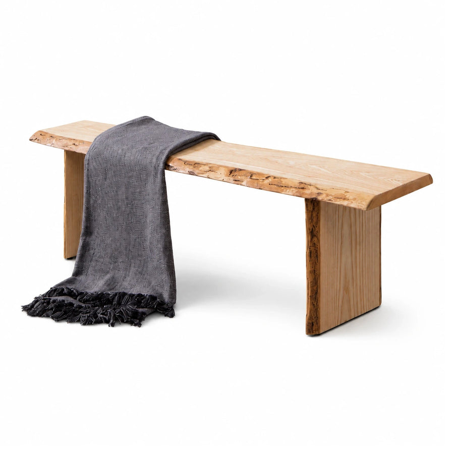 Linear Live Edge Solid Wood Bench with Natural Finish