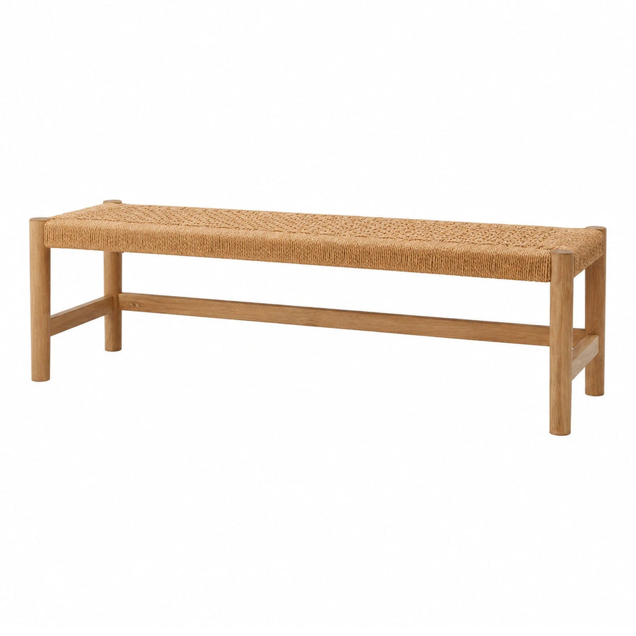 Natural Wood Bench with Woven Cord Seat