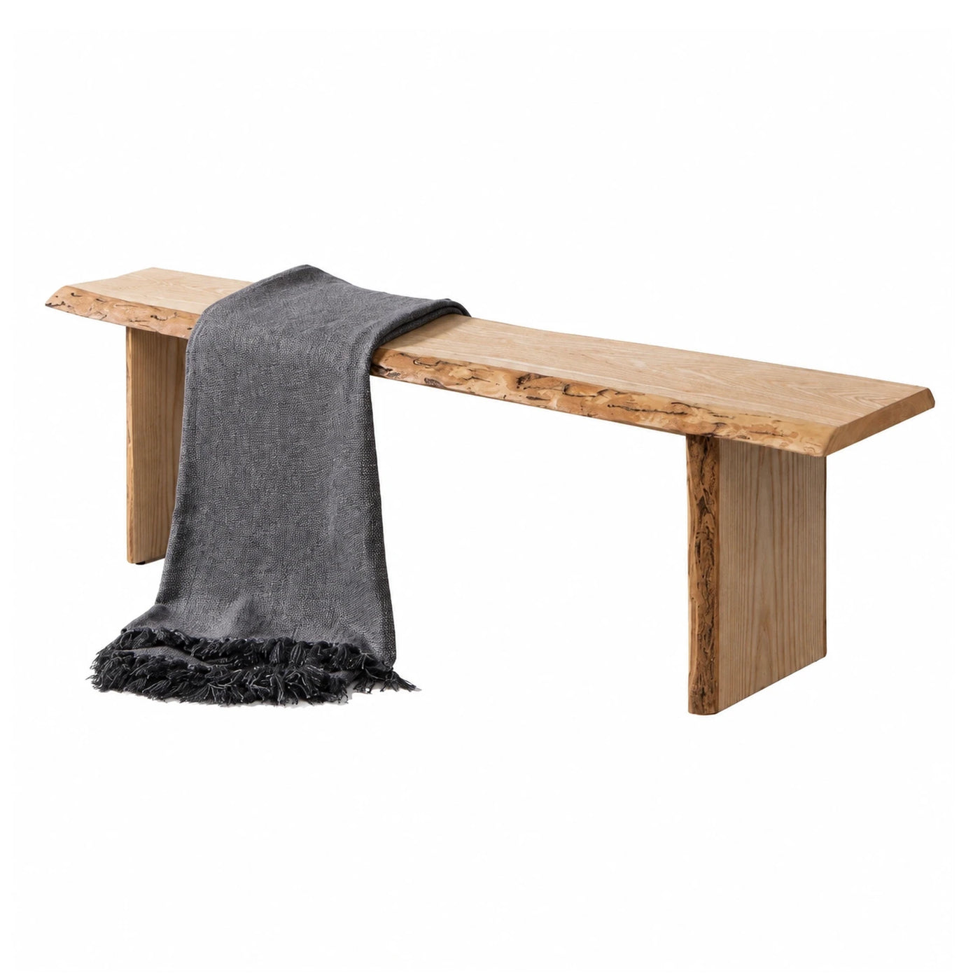 Wide Plank Live Edge Solid Wood Bench with Natural Finish