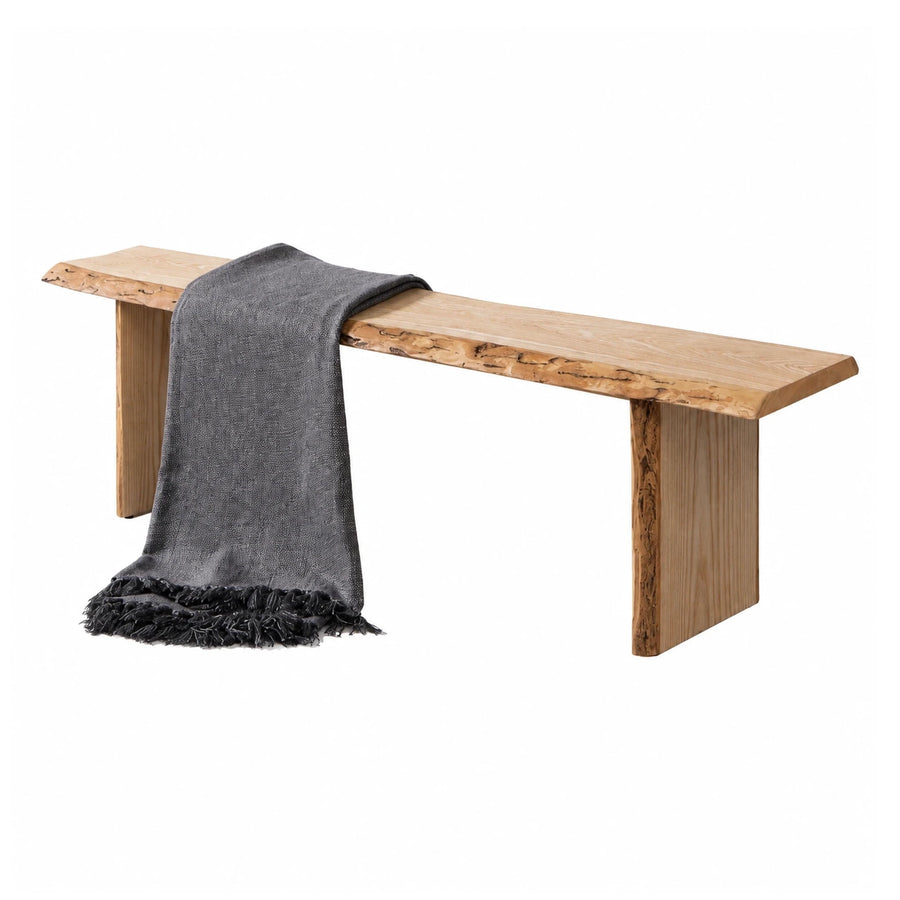 Wide Plank Live Edge Solid Wood Bench with Natural Finish