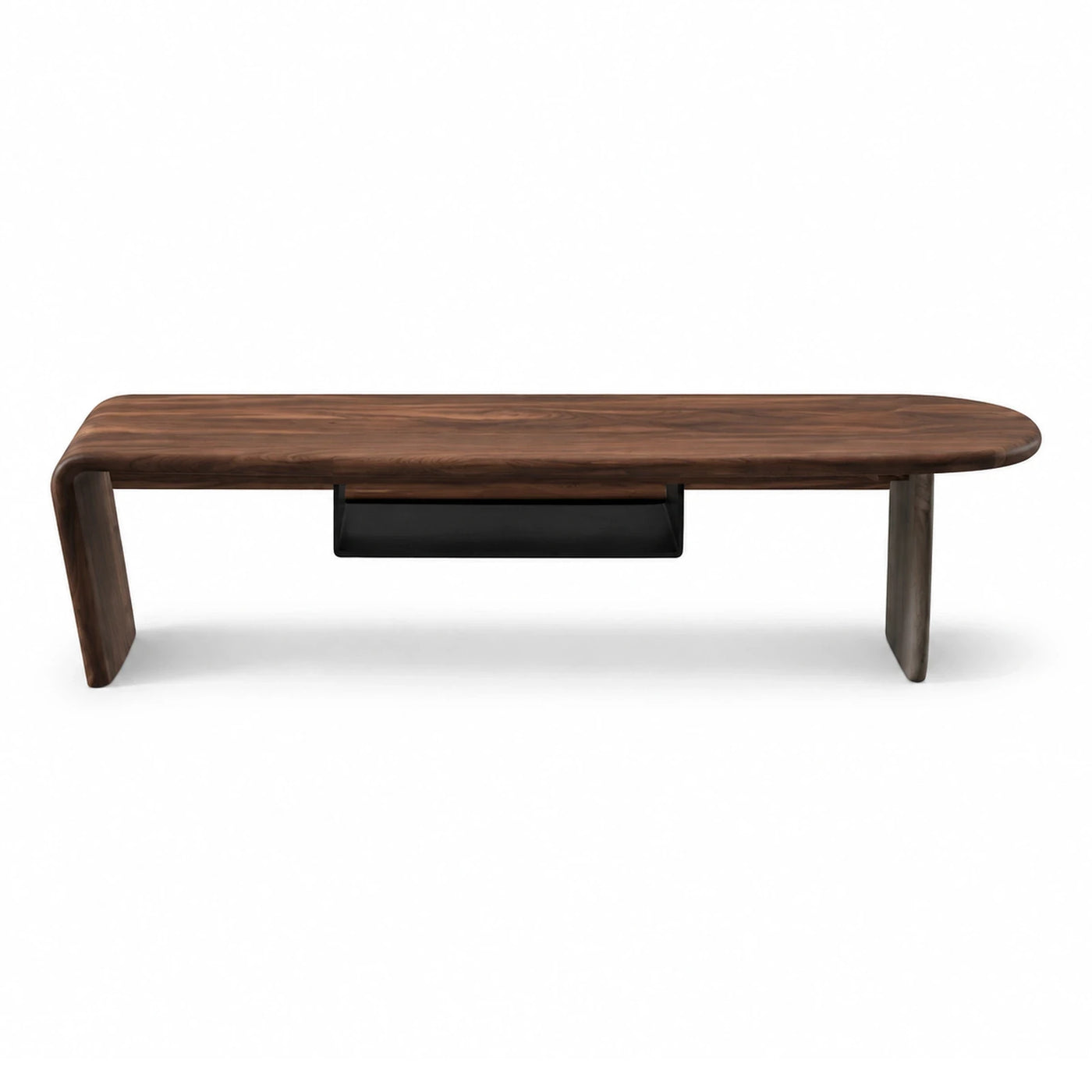 Walnut Wood Coffee Table with Black Storage Tray