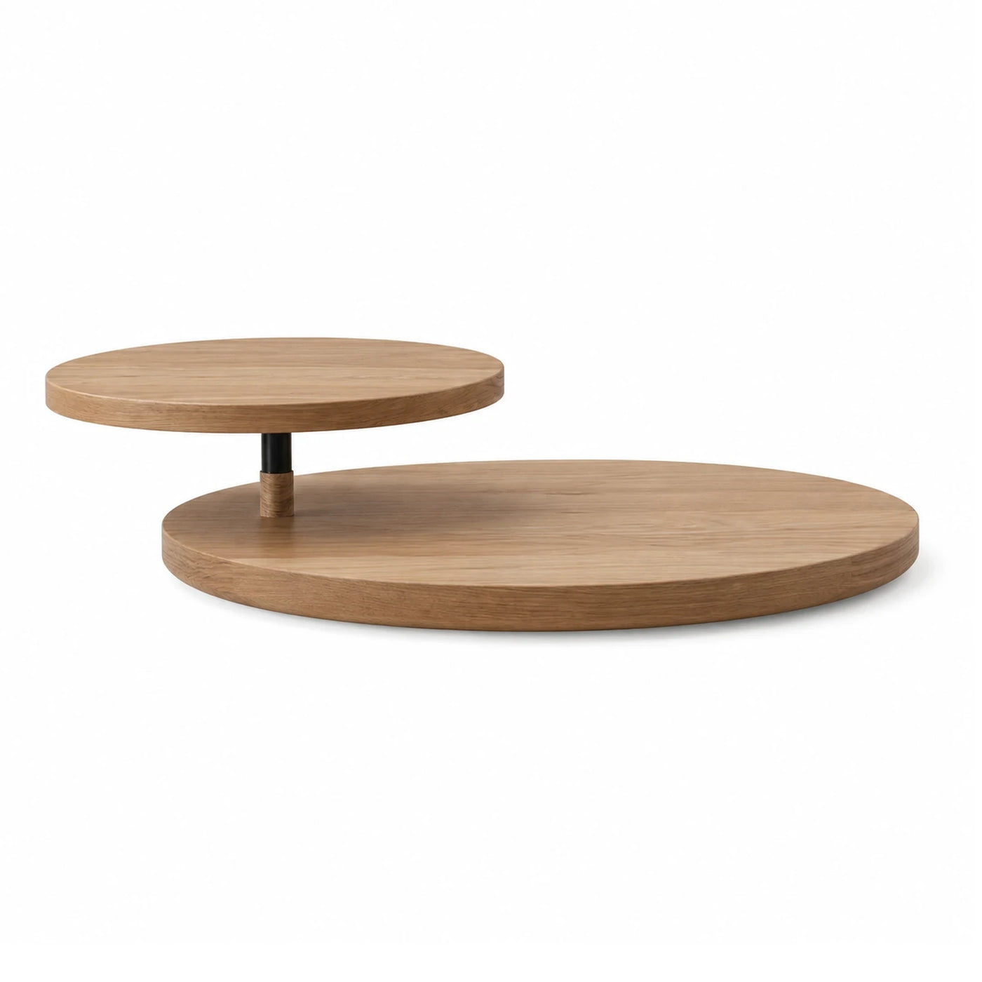 Round Two-Tier Wooden Coffee Table with Black Metal Support